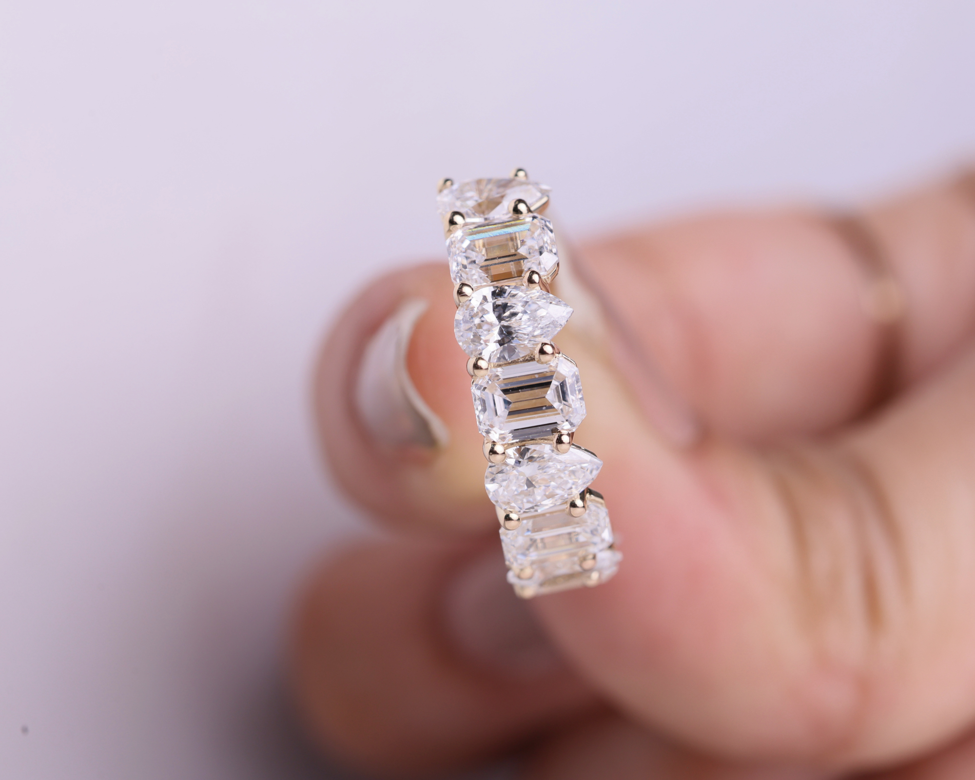 14K Solid Multi Shape Brilliant Cut Lab grown Diamond Half Eternity Band