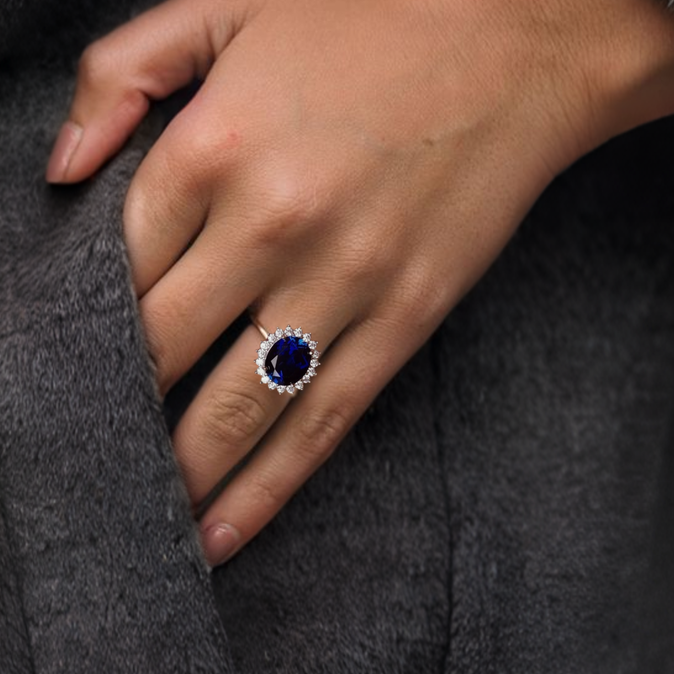 14K Solid Gold Oval Sapphire Lab Grown Diamond Halo Ring