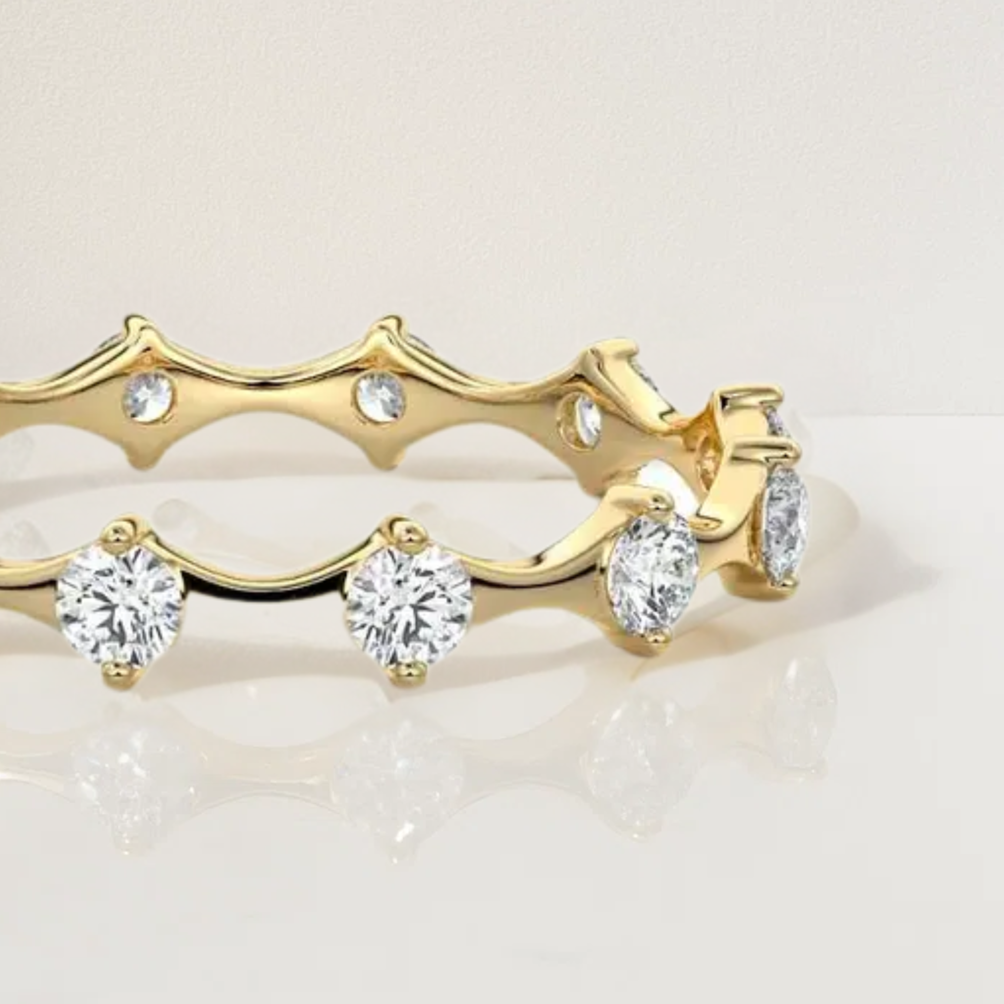 14K Gold Diamond Crown Eternity Wedding Band