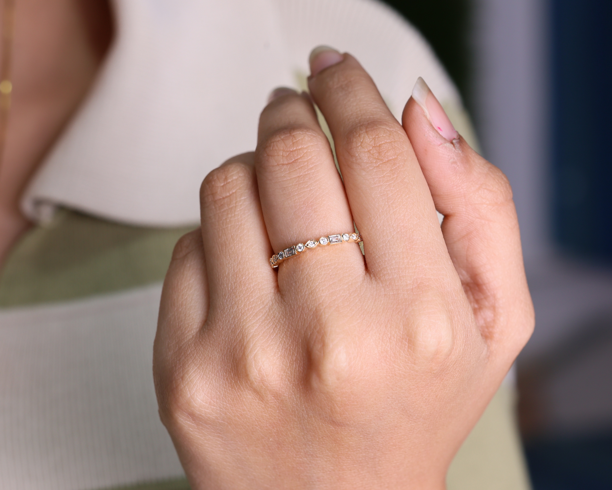 14K Gold Mix Shape Half Eternity Lab Grown Diamond Wedding Band
