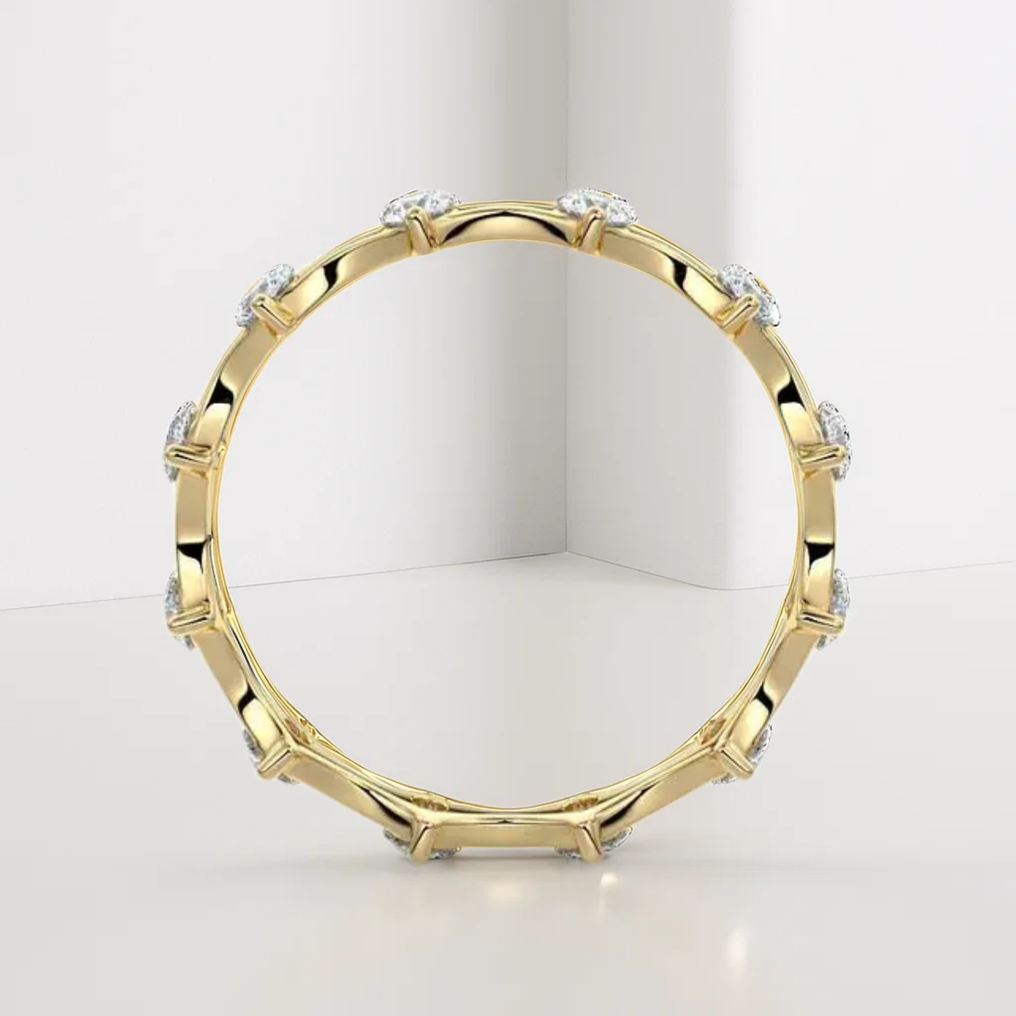 14K Gold Diamond Crown Eternity Wedding Band