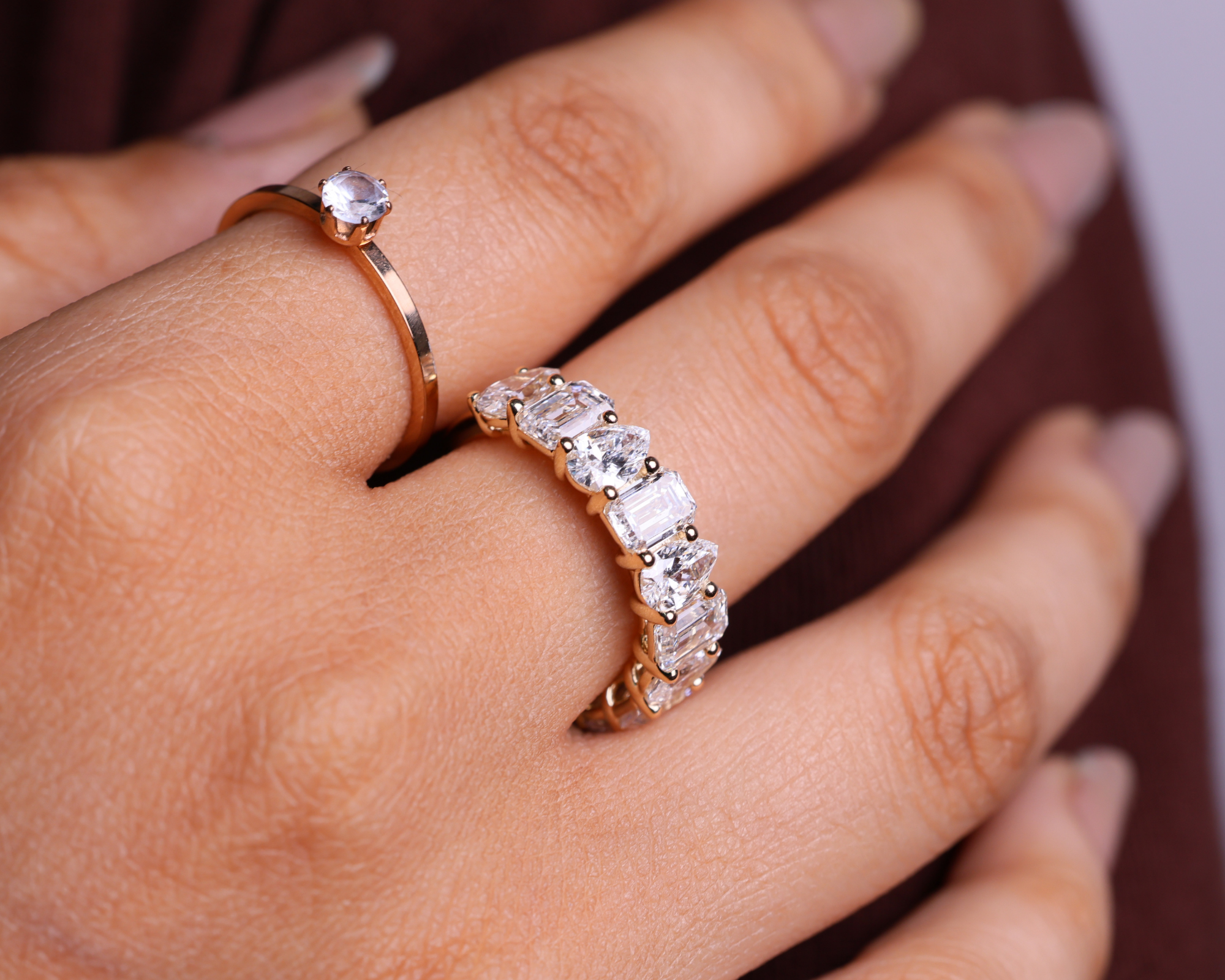 14K Solid Multi Shape Brilliant Cut Lab grown Diamond Half Eternity Band