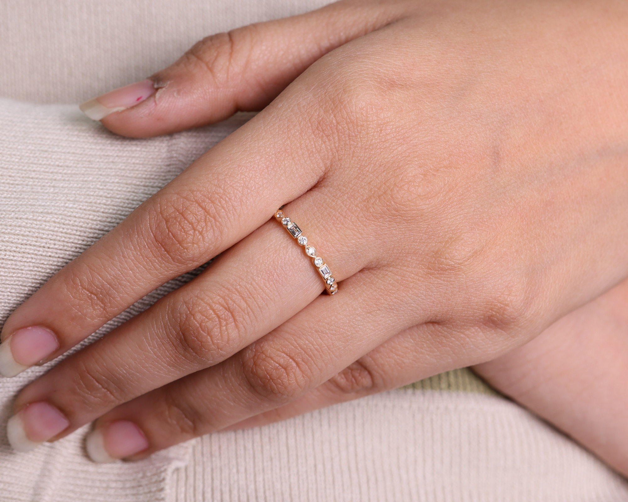 14K Gold Mix Shape Half Eternity Lab Grown Diamond Wedding Band