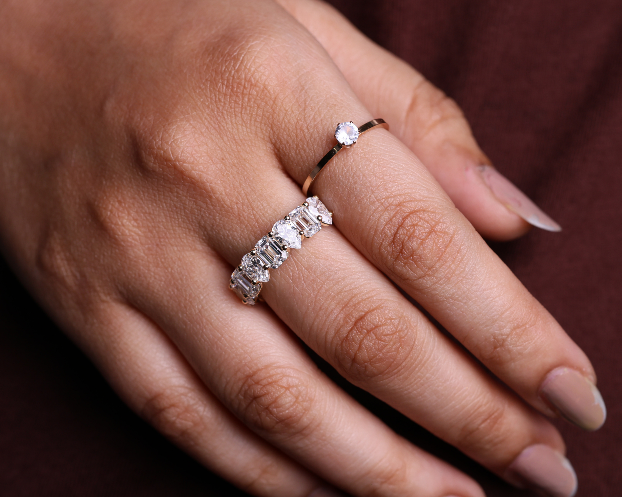 14K Solid Multi Shape Brilliant Cut Lab grown Diamond Half Eternity Band