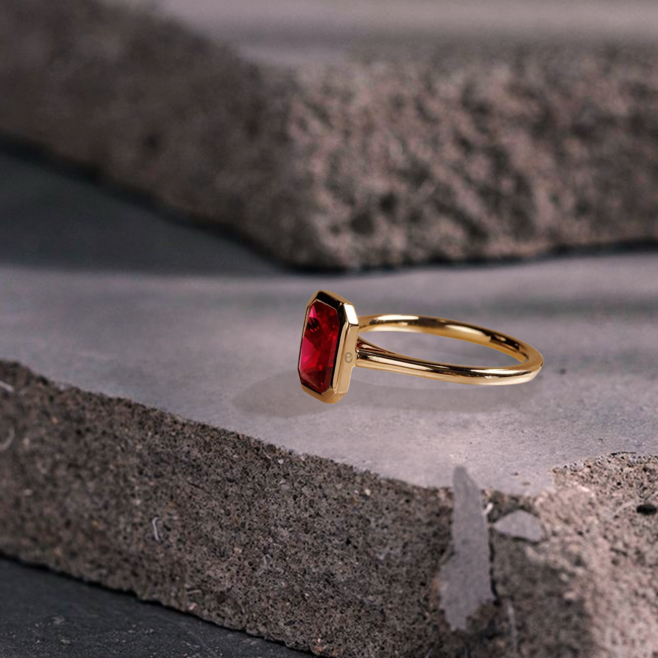 14k Solid Yellow Gold Minimalist Ring, Emerald Cut Ruby Solitaire Ring
