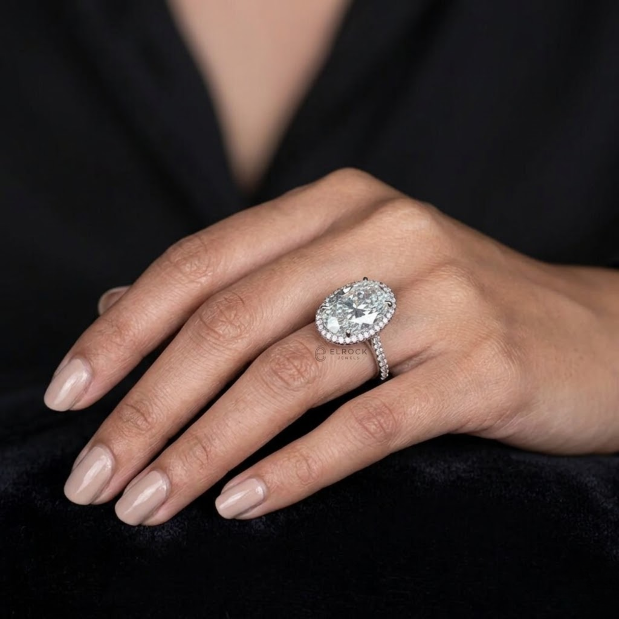 14K Gold Oval Halo Elongated Oval Diamond Set Engagement Ring