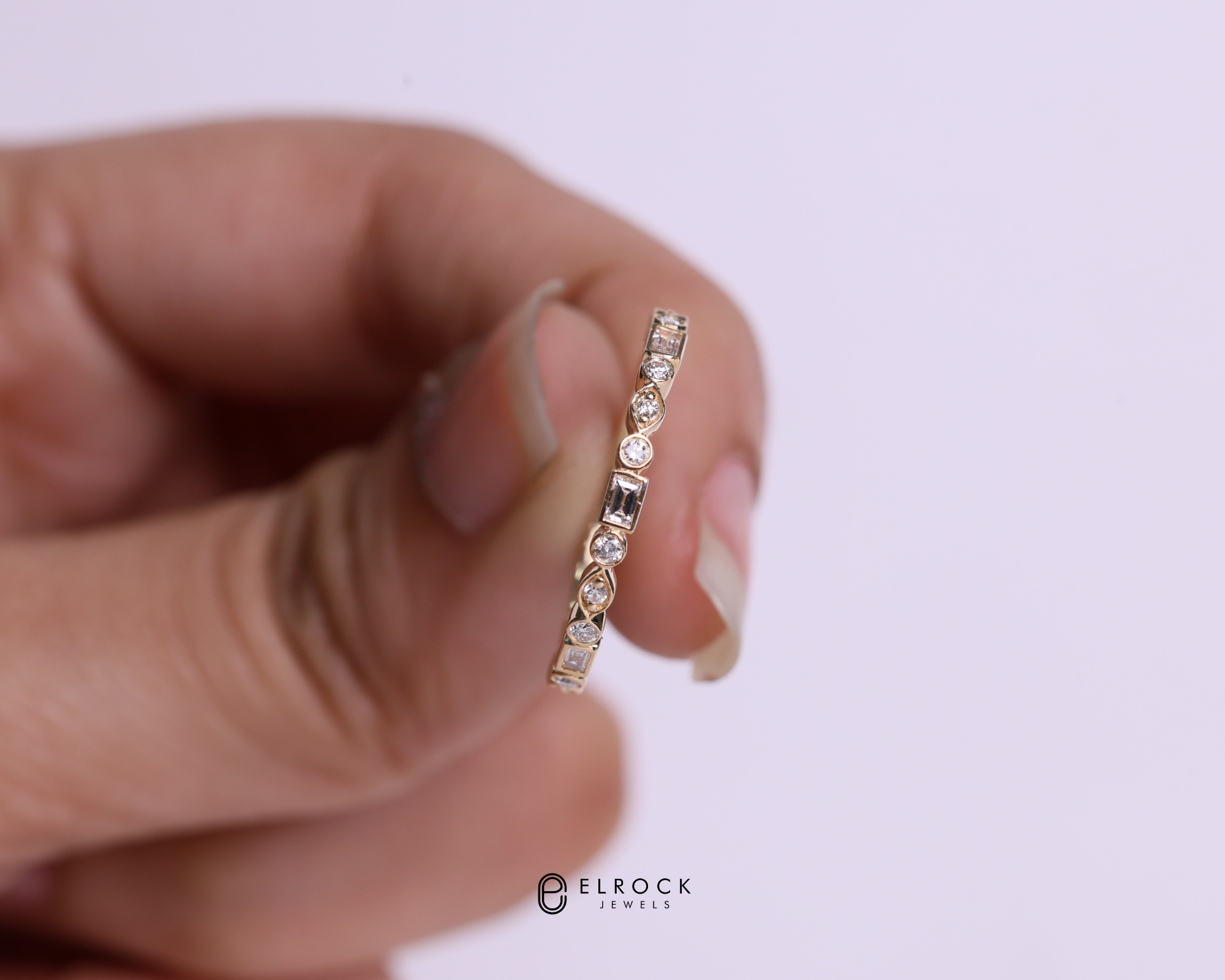 14K Gold Mix Shape Half Eternity Lab Grown Diamond Wedding Band