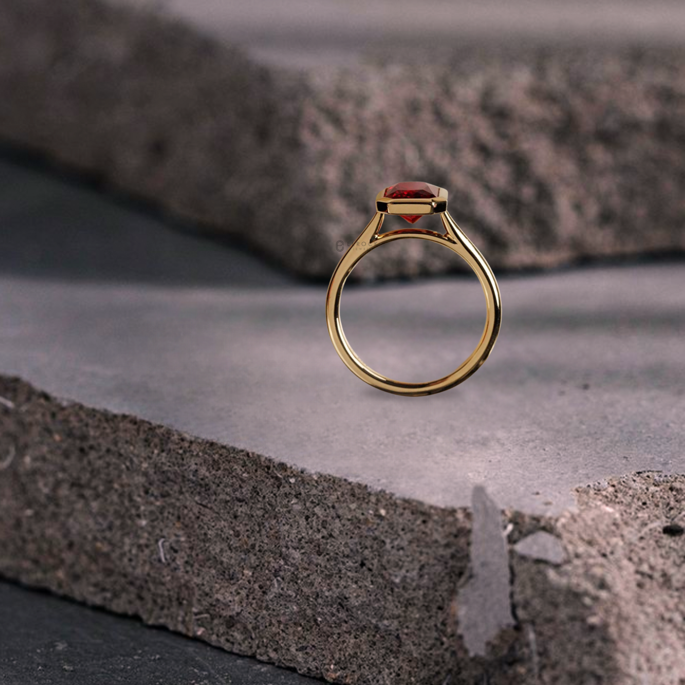 14k Solid Yellow Gold Minimalist Ring, Emerald Cut Ruby Solitaire Ring