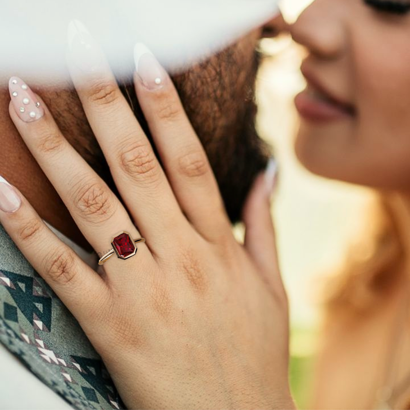 14k Solid Yellow Gold Minimalist Ring, Emerald Cut Ruby Solitaire Ring