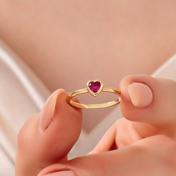 14k Gold Tiny Heart Ring, Solid Gold Ruby Promise Ring