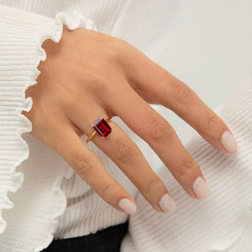 3.50ct Emerald Cut Lab Created Ruby Solitaire Ring Yellow Gold Minimalist Ring