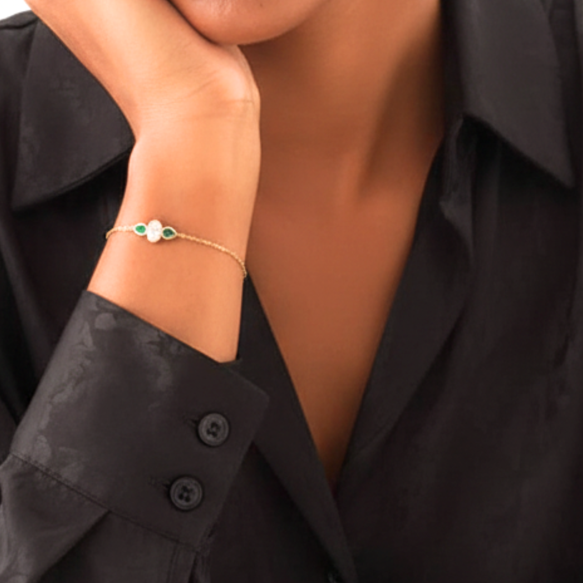 14K Gold Lab Grown Diamond and Emerald Bracelet