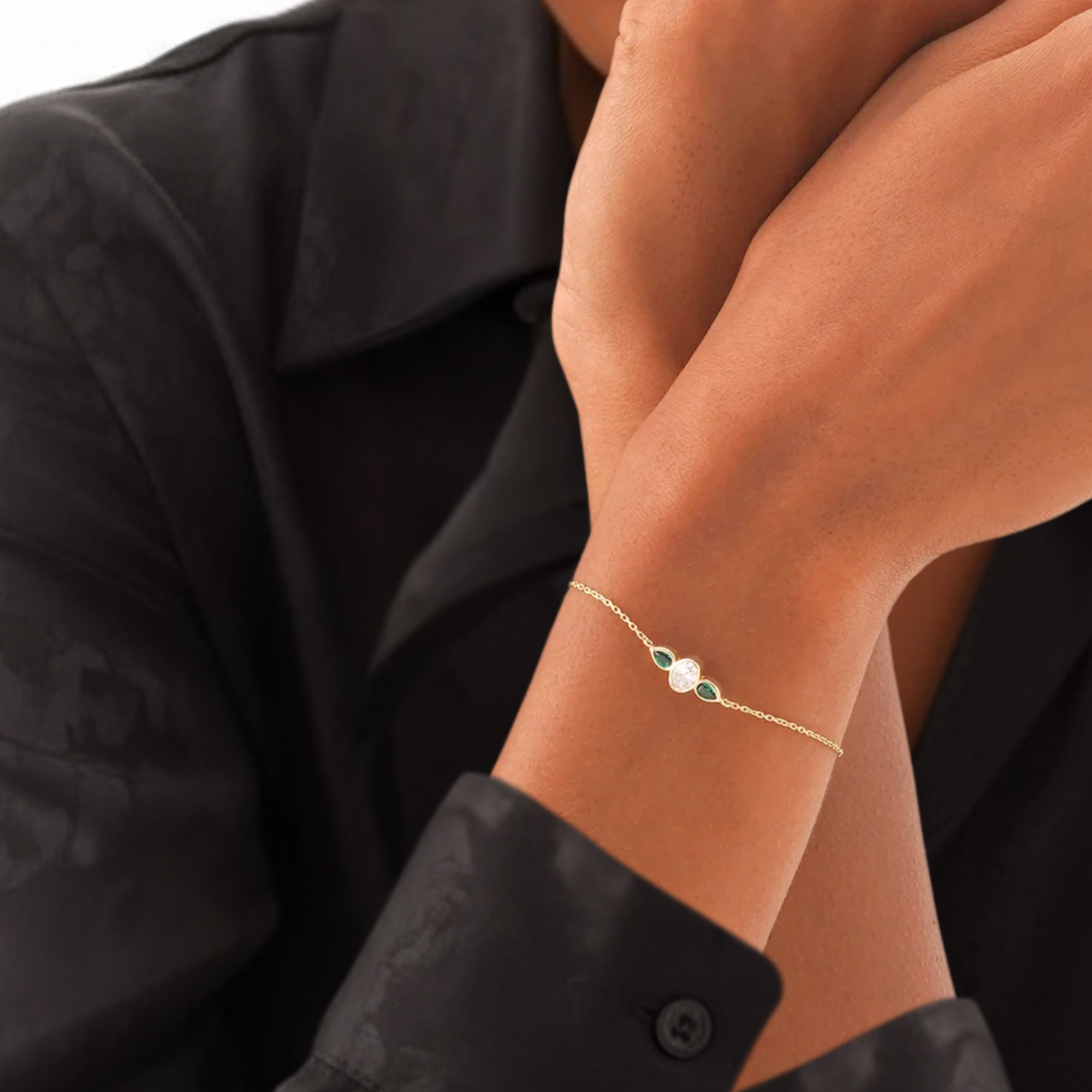 14K Gold Lab Grown Diamond and Emerald Bracelet