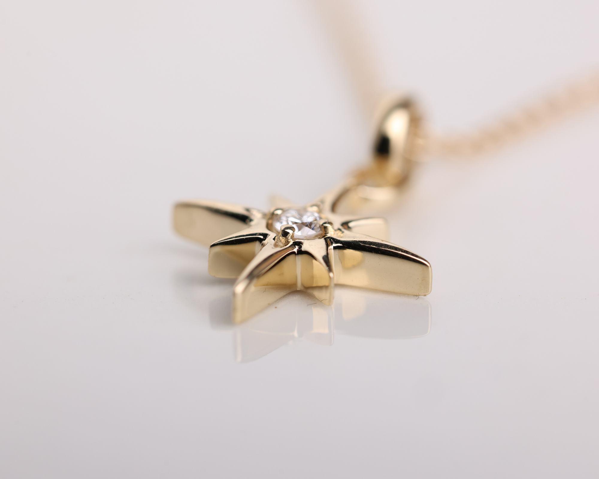 14k Solid Gold Star Pendant Diamond North Star Necklace