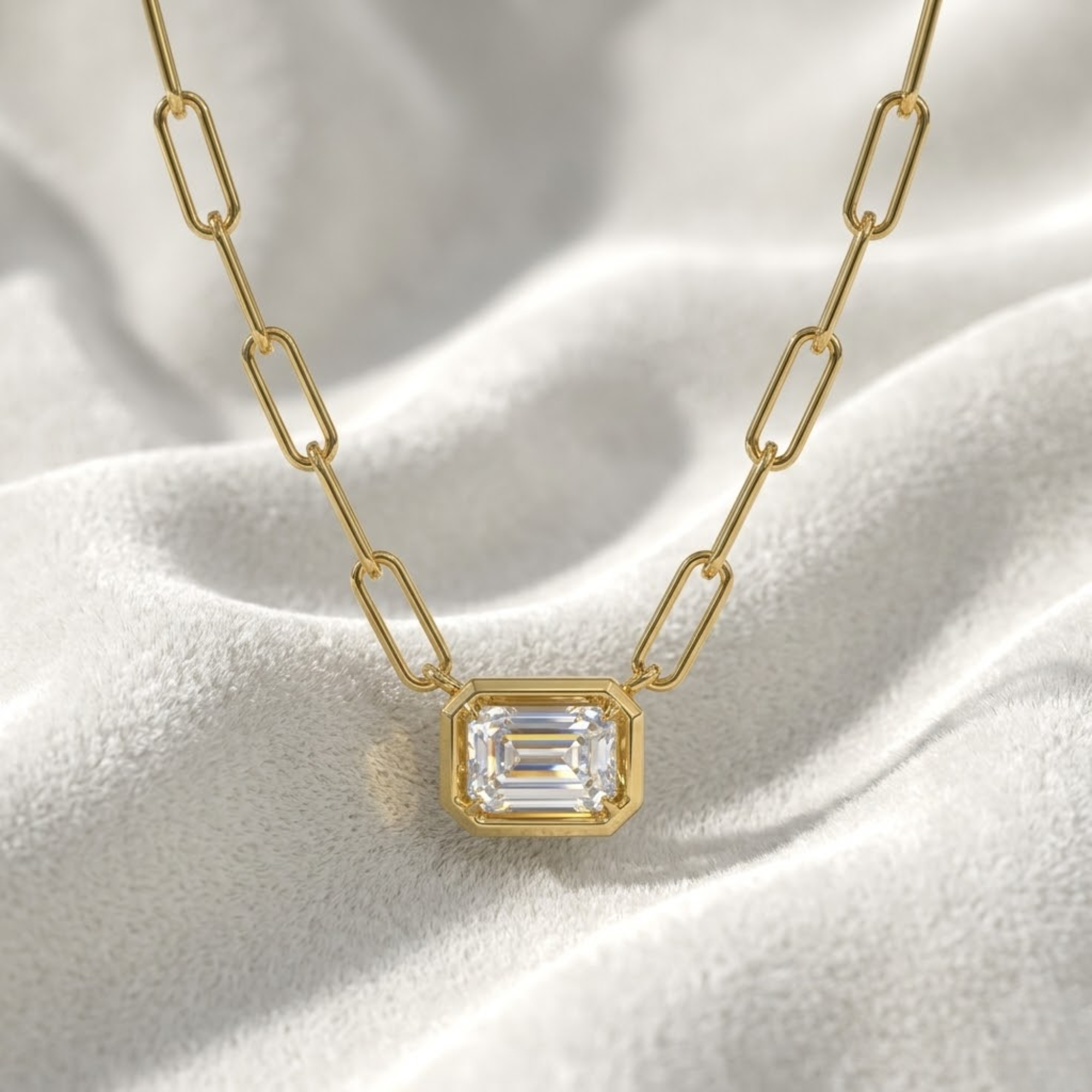 14K East West Emerald Lab Grown Diamond Bezel Necklace