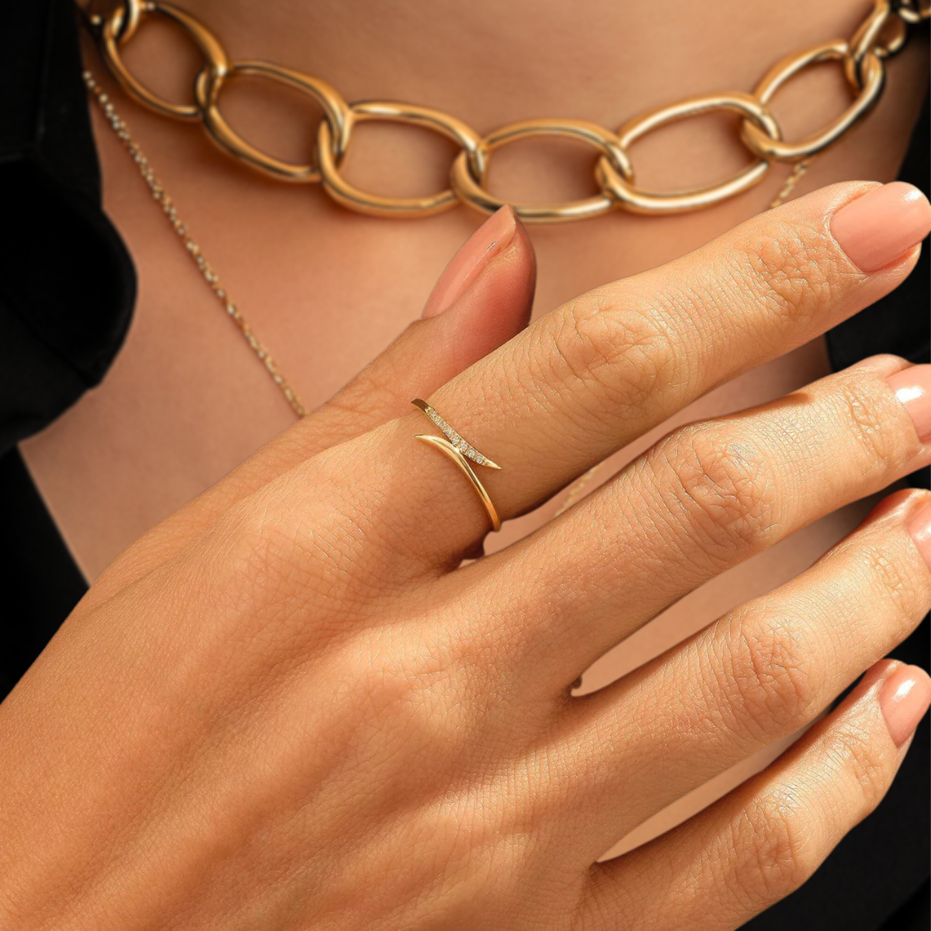 14K Tiny Round Lab Grown Diamond Wave Ring