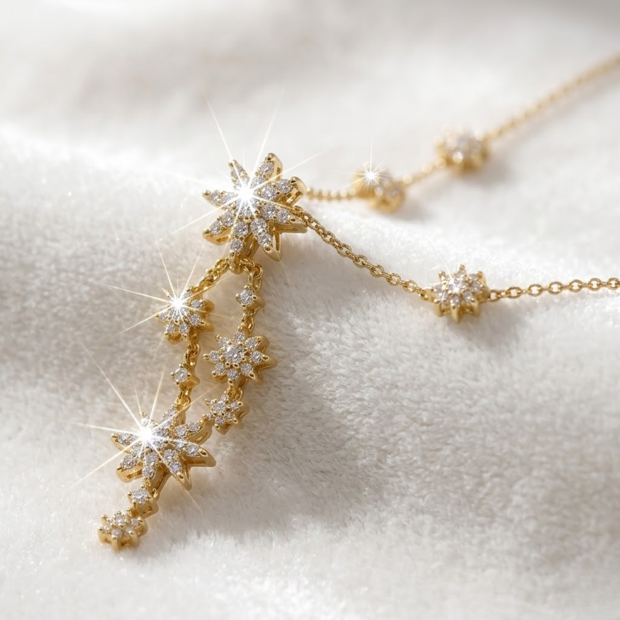 14K Starburst Cluster Necklace, Dainty Star Drop Necklace for Women