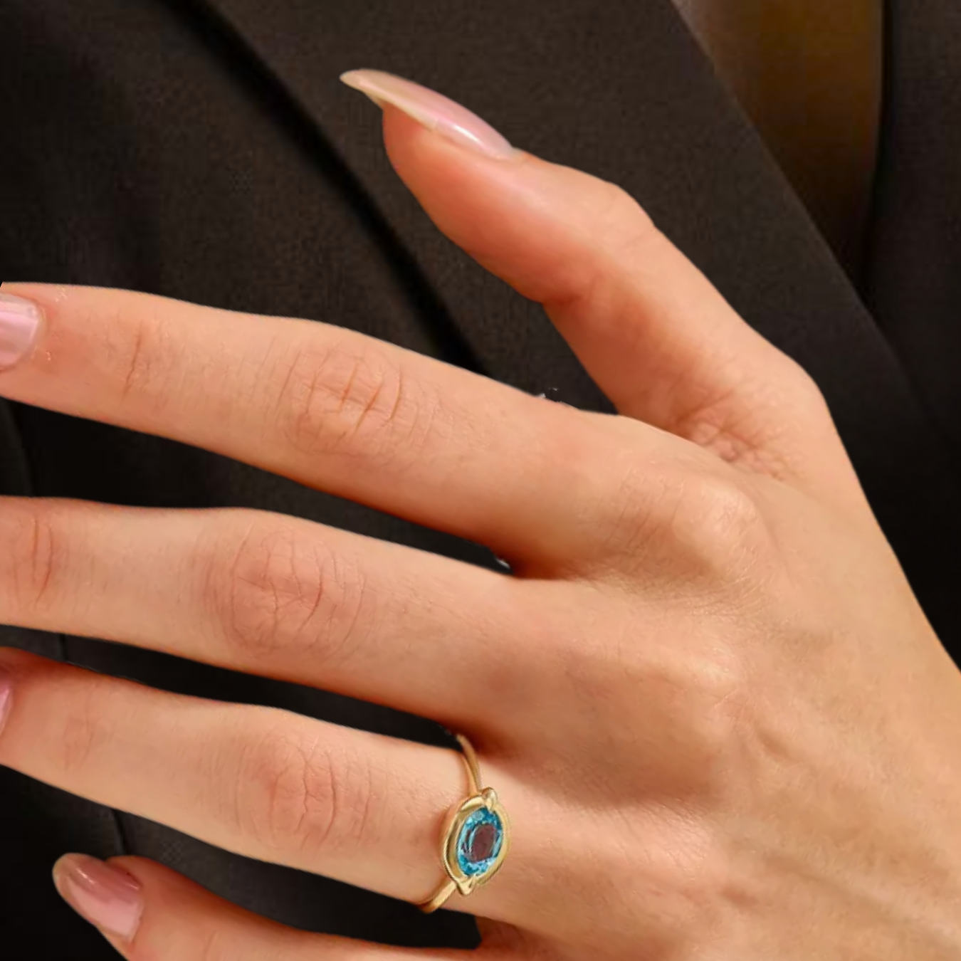 Solid Gold Bezel Topaz Ring, Chunky Blue Topaz Anniversary Ring