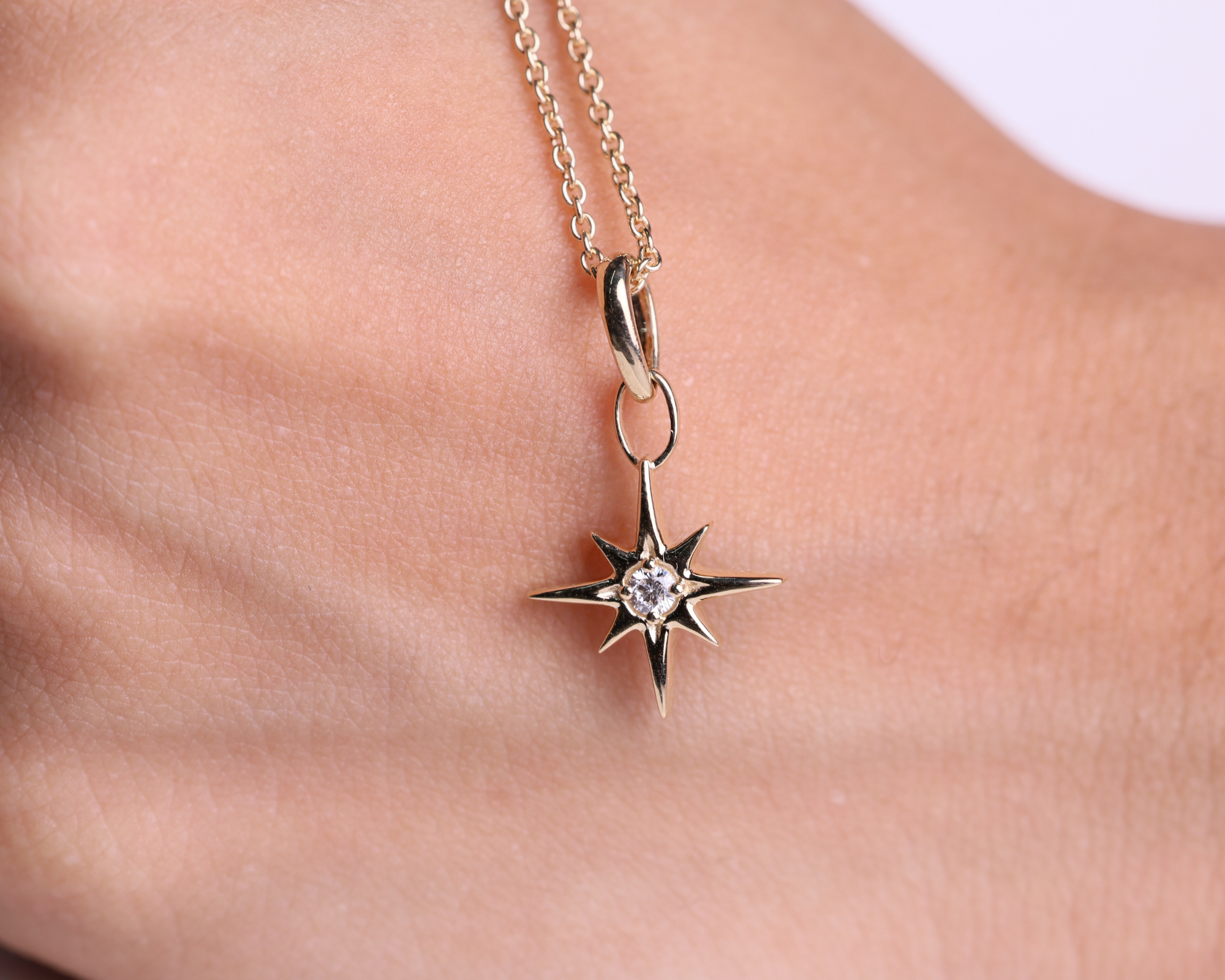 14K North Star Pendant Necklace Dainty Celestial Jewelry