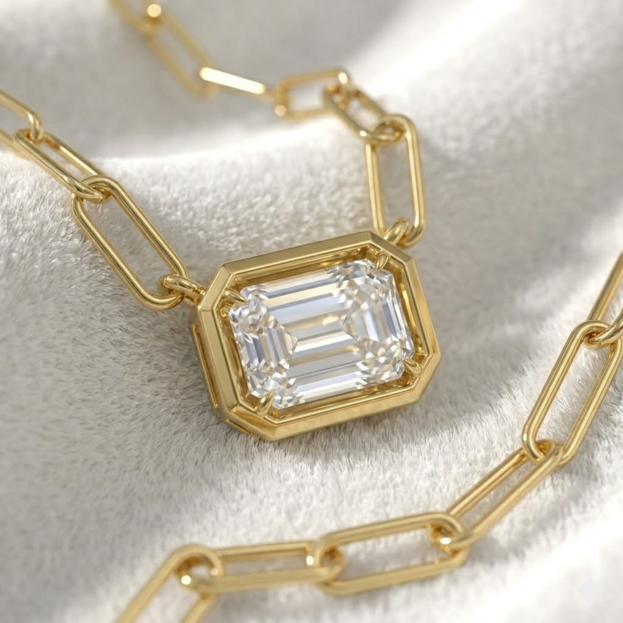 14K East West Emerald Lab Grown Diamond Bezel Necklace