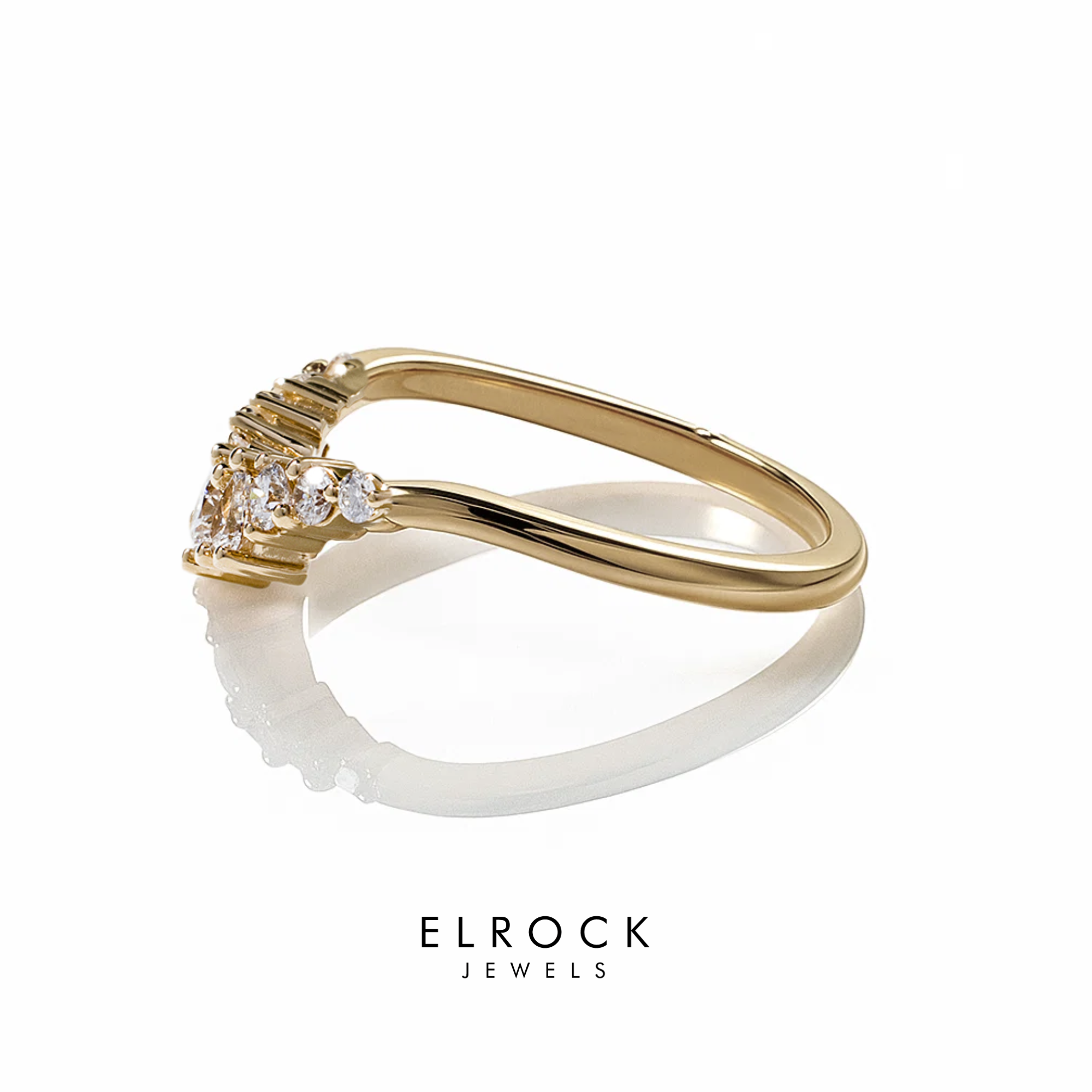 14K Yellow Gold, Multi Shaped Lab Diamond Curved Wedding Band