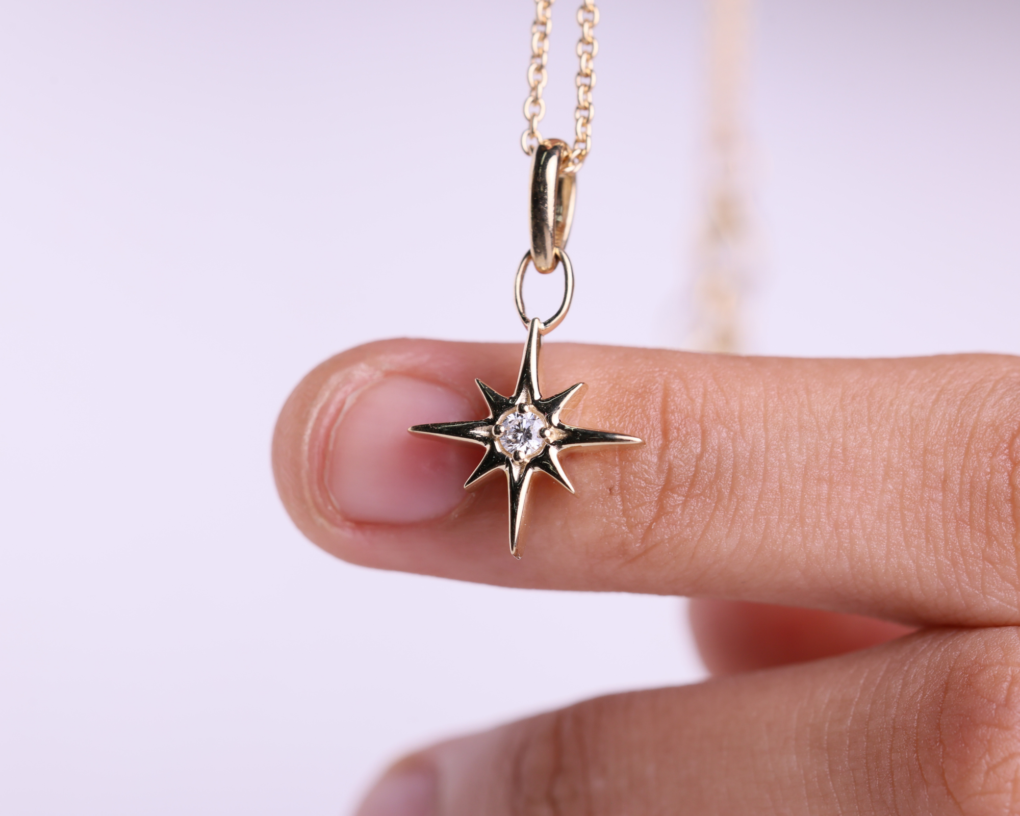 14K North Star Pendant Necklace Dainty Celestial Jewelry