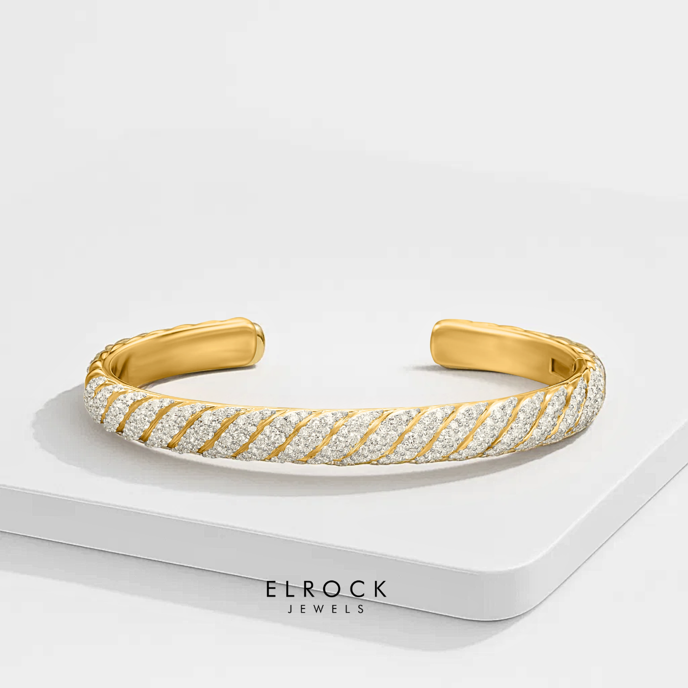 Gold Diamond Cuff Bangle for Men