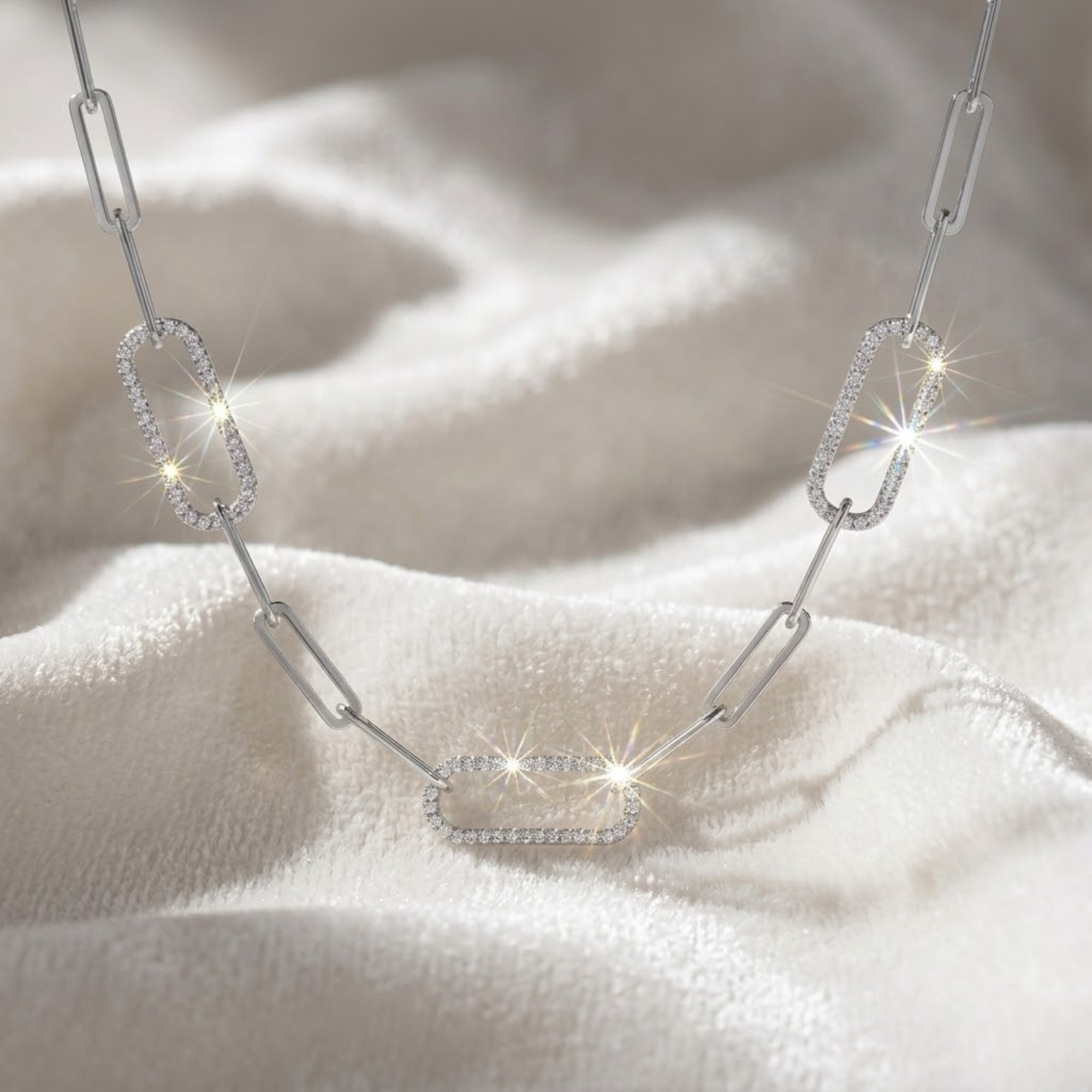 14k Gold Diamond Link Layering Gold Paperclip Chain Necklace