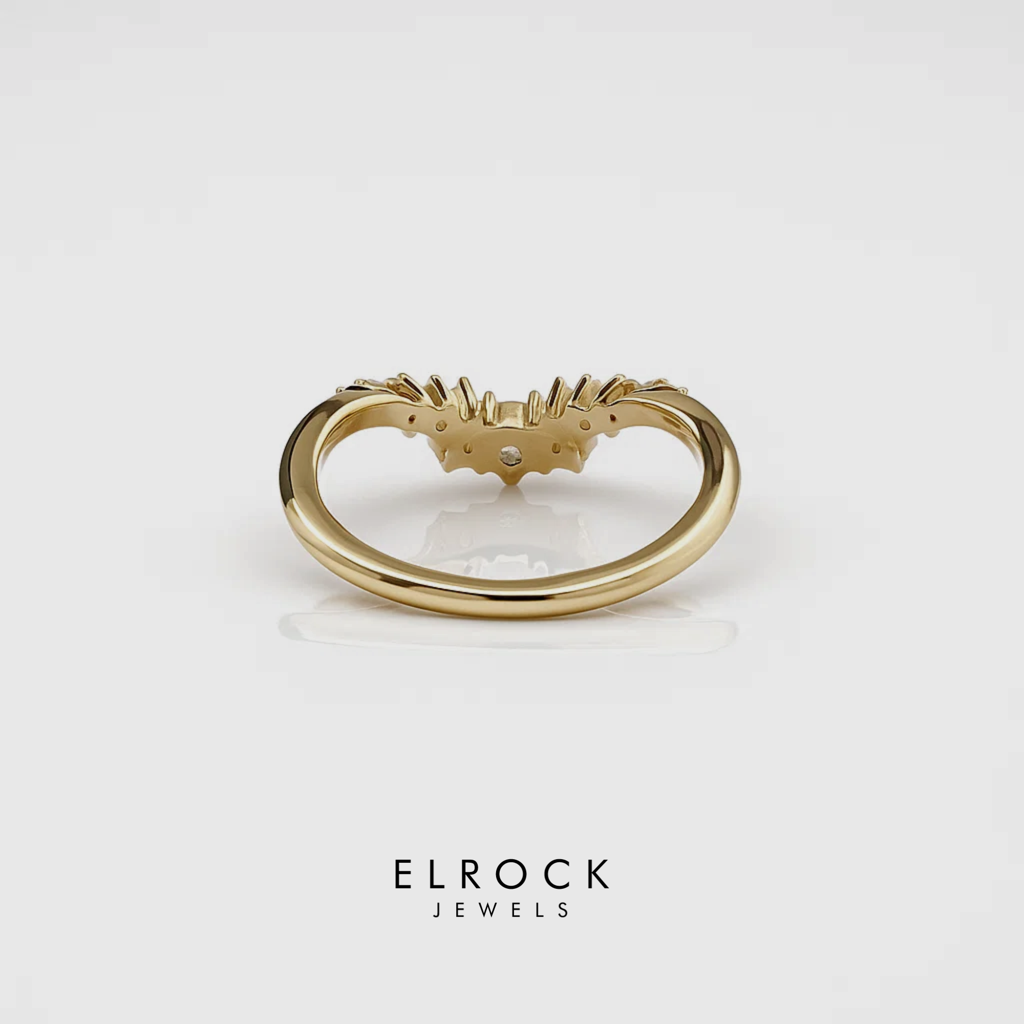 14K Yellow Gold, Multi Shaped Lab Diamond Curved Wedding Band