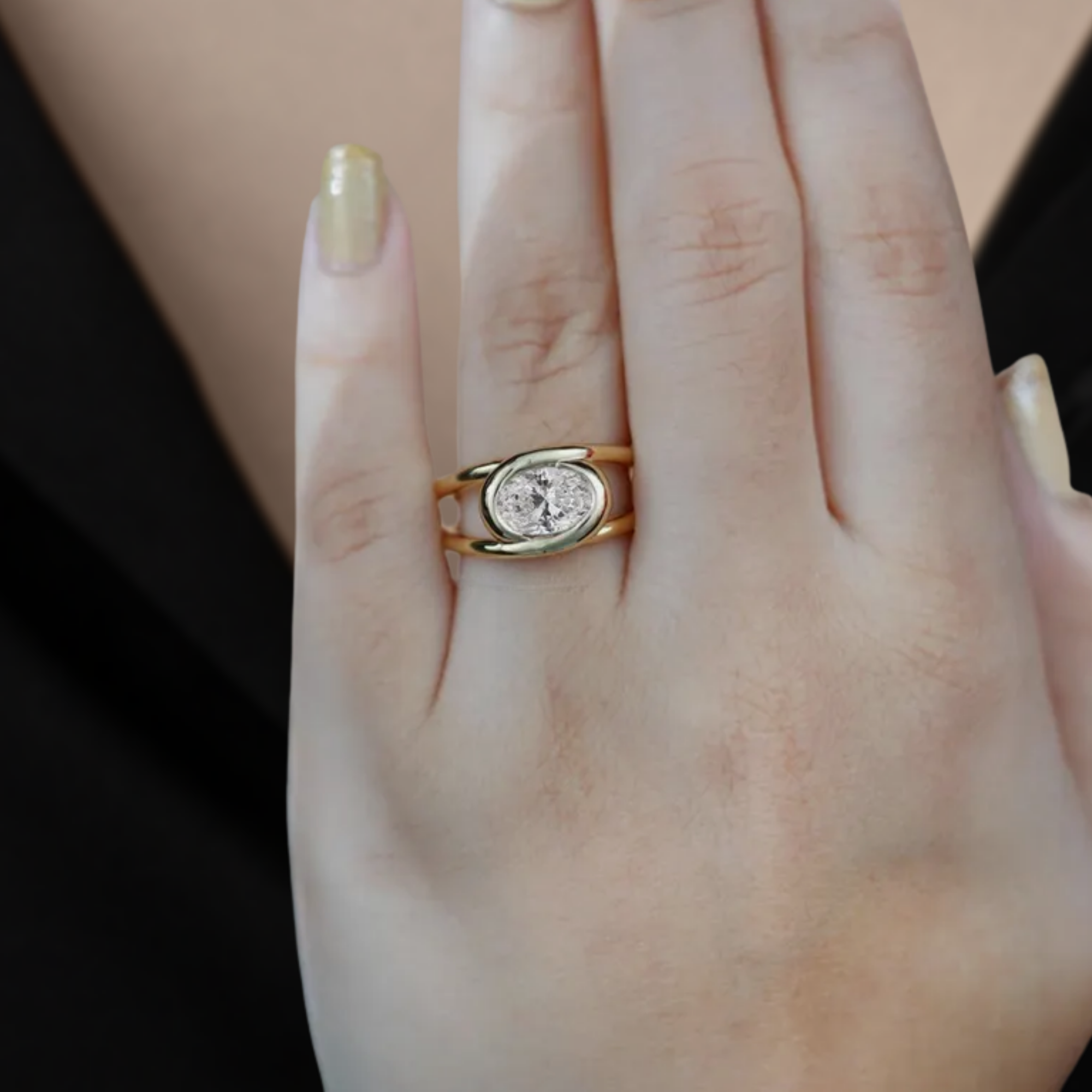 14K Gold Oval Lab Grown Diamond Bezel Set Solitaire Ring
