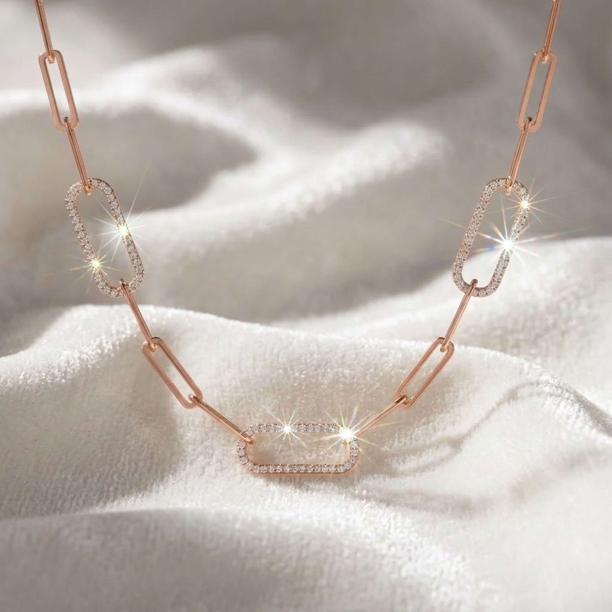 14k Gold Diamond Link Layering Gold Paperclip Chain Necklace