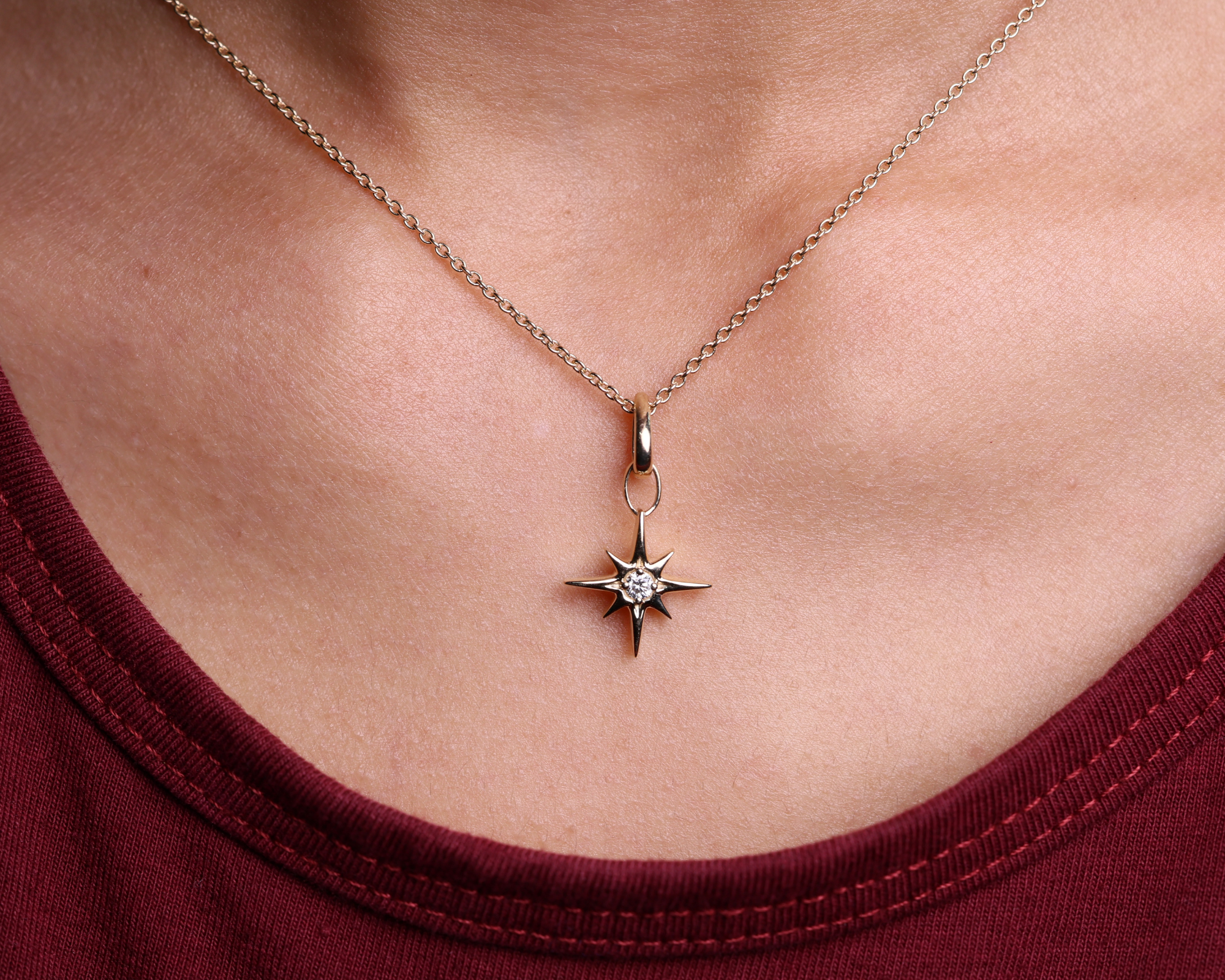14K North Star Pendant Necklace Dainty Celestial Jewelry