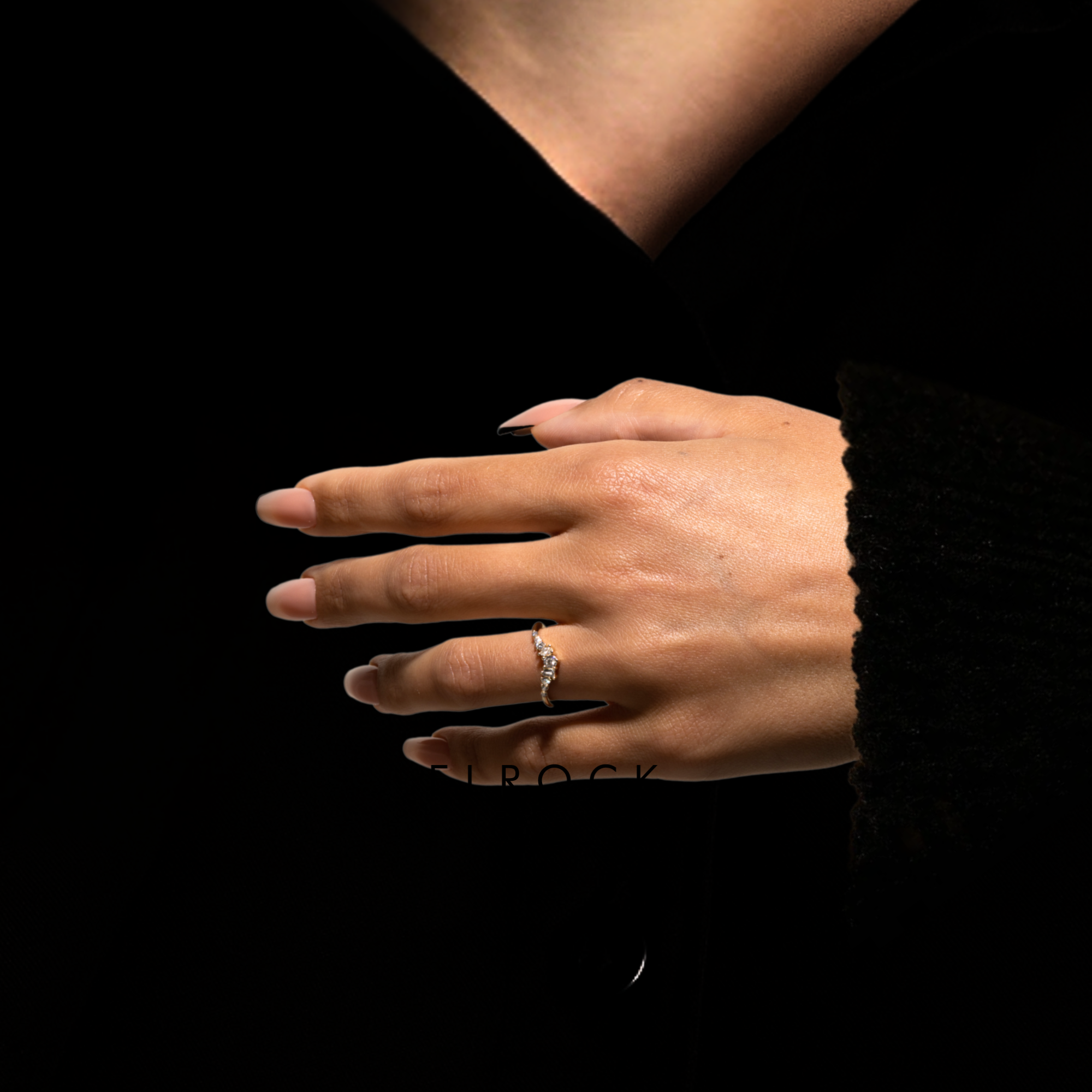 14K Yellow Gold, Multi Shaped Lab Diamond Curved Wedding Band