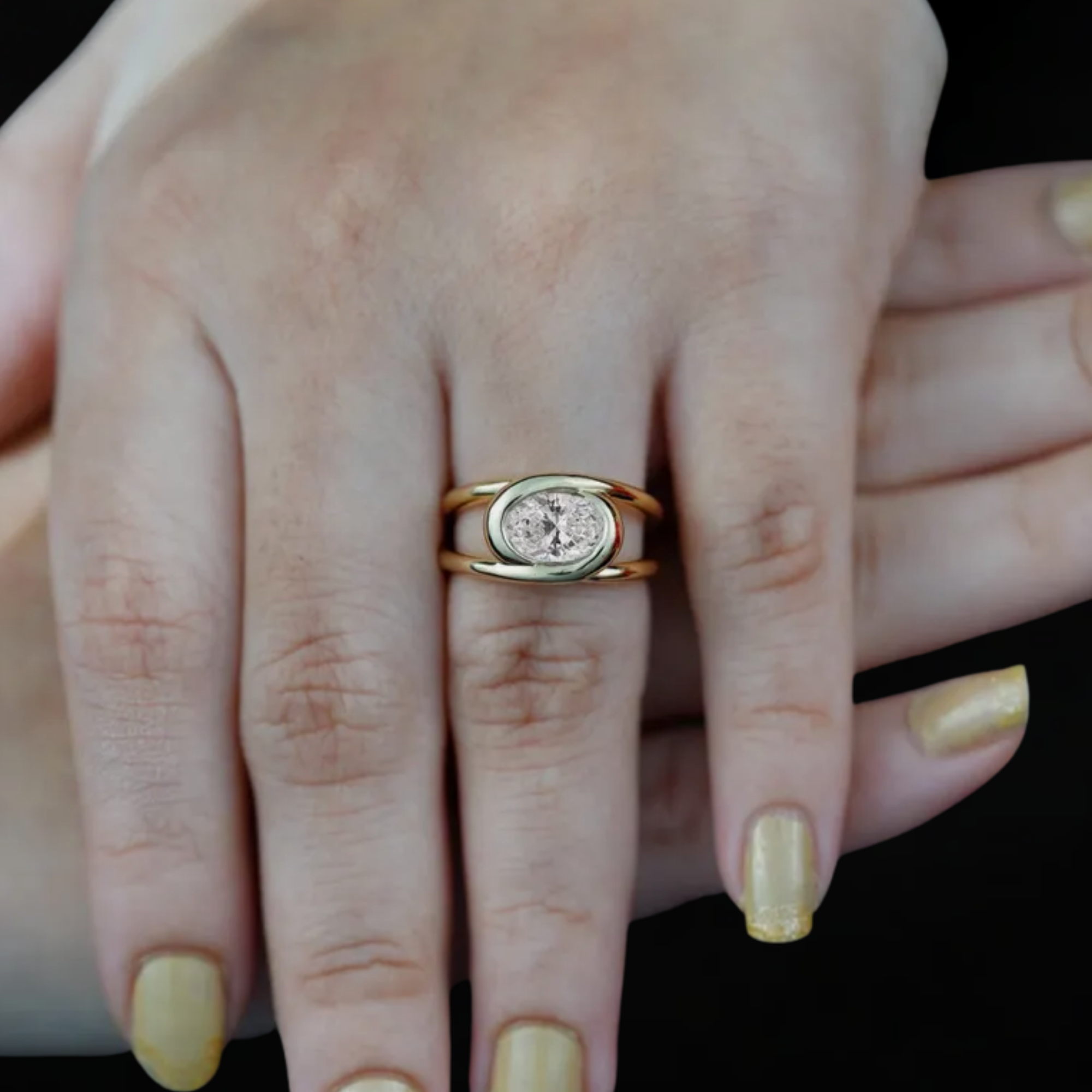 14K Gold Oval Lab Grown Diamond Bezel Set Solitaire Ring