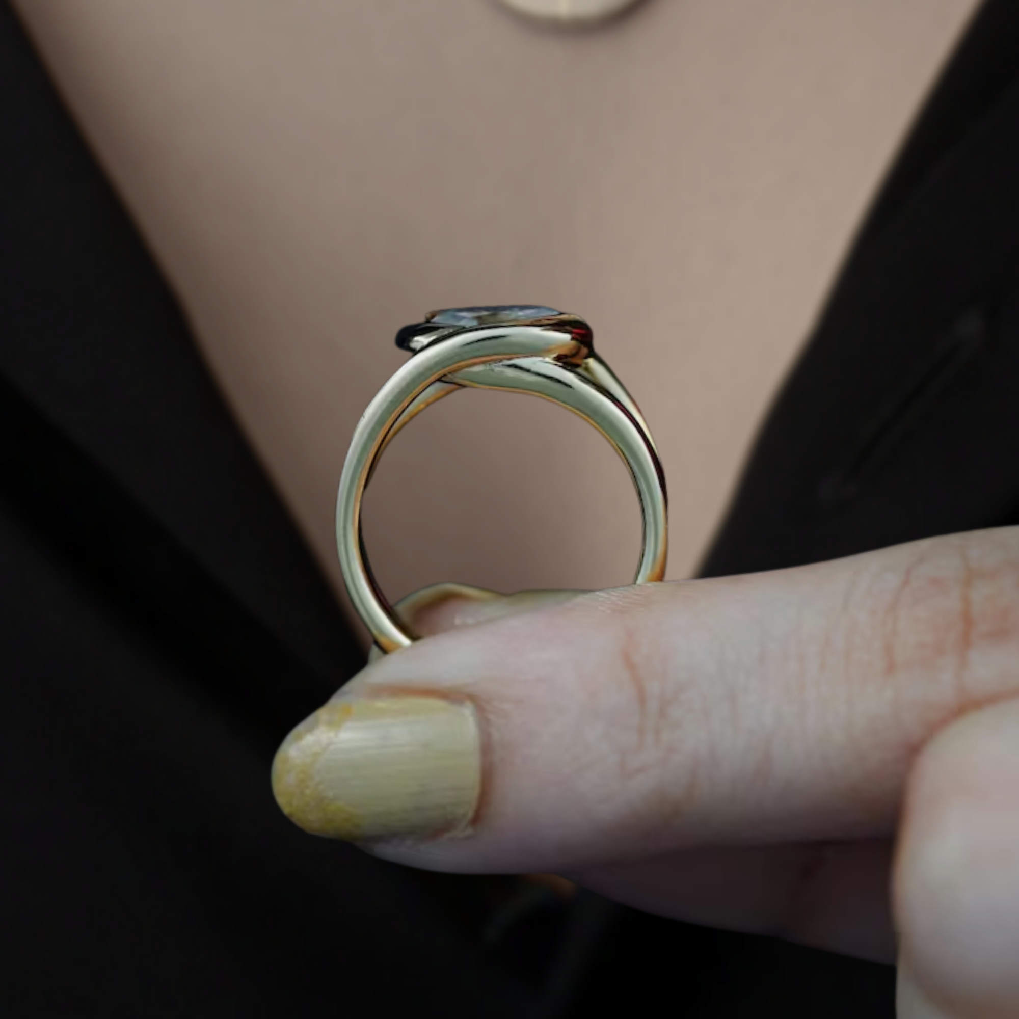14K Gold Oval Lab Grown Diamond Bezel Set Solitaire Ring
