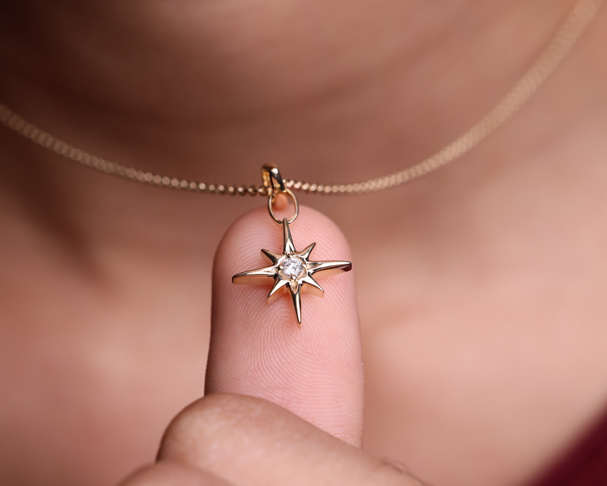 14K North Star Pendant Necklace Dainty Celestial Jewelry