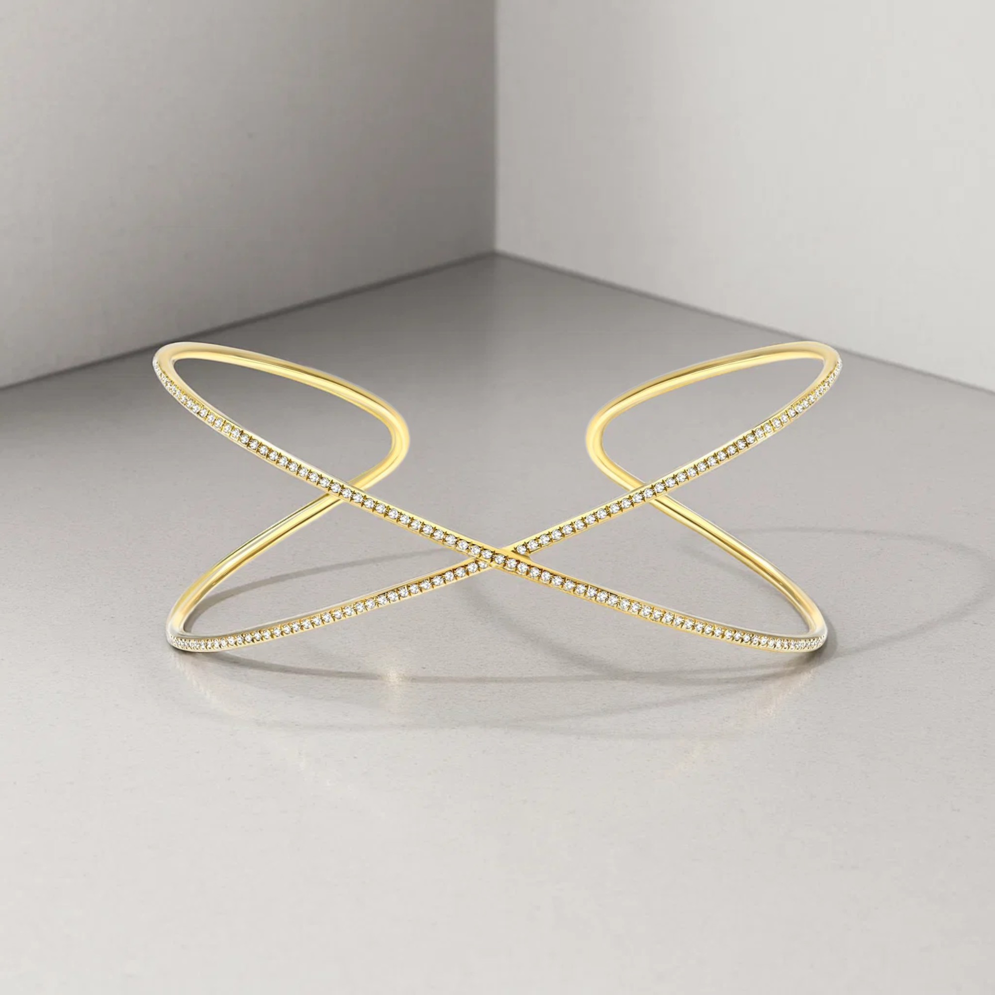 14K Gold Wide Cuff Bracelet for Women with Lab grown Diamond