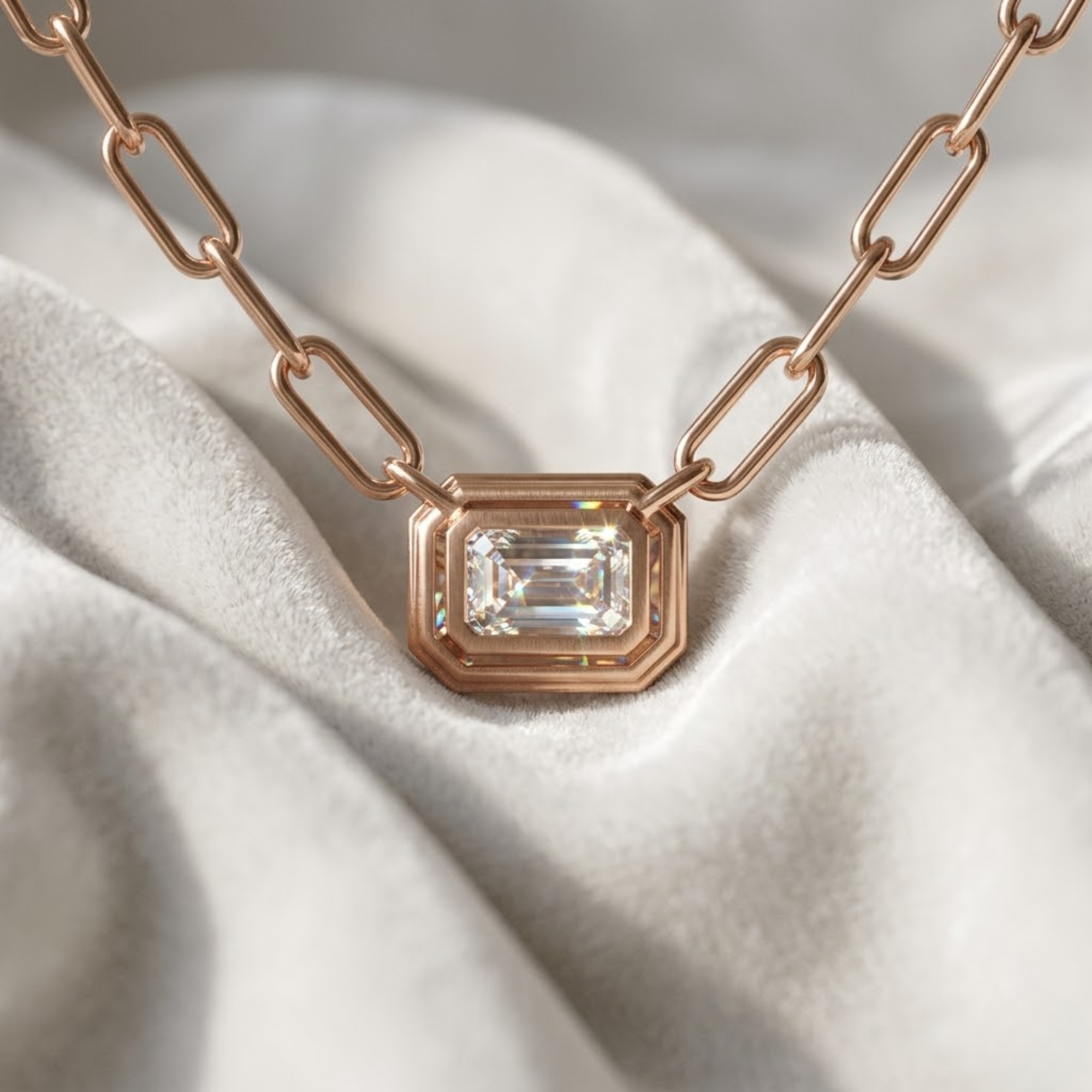 14K East West Emerald Lab Grown Diamond Bezel Necklace