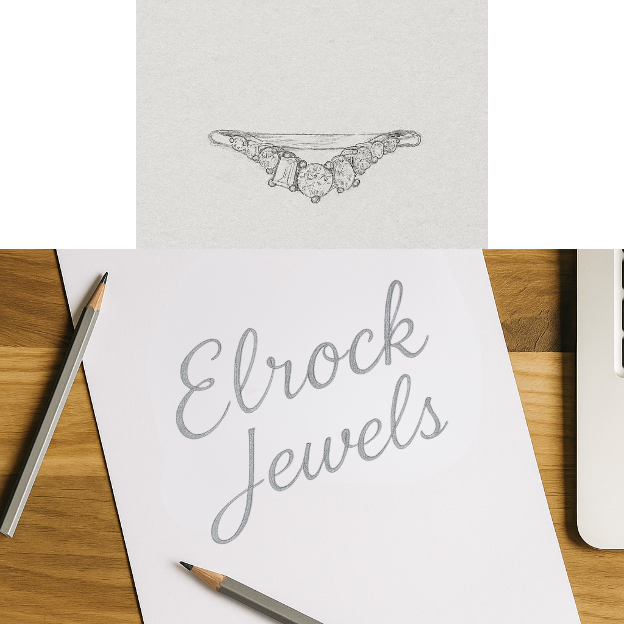 14K Gold Multi Shaped Lab Diamond Curved Wedding Band