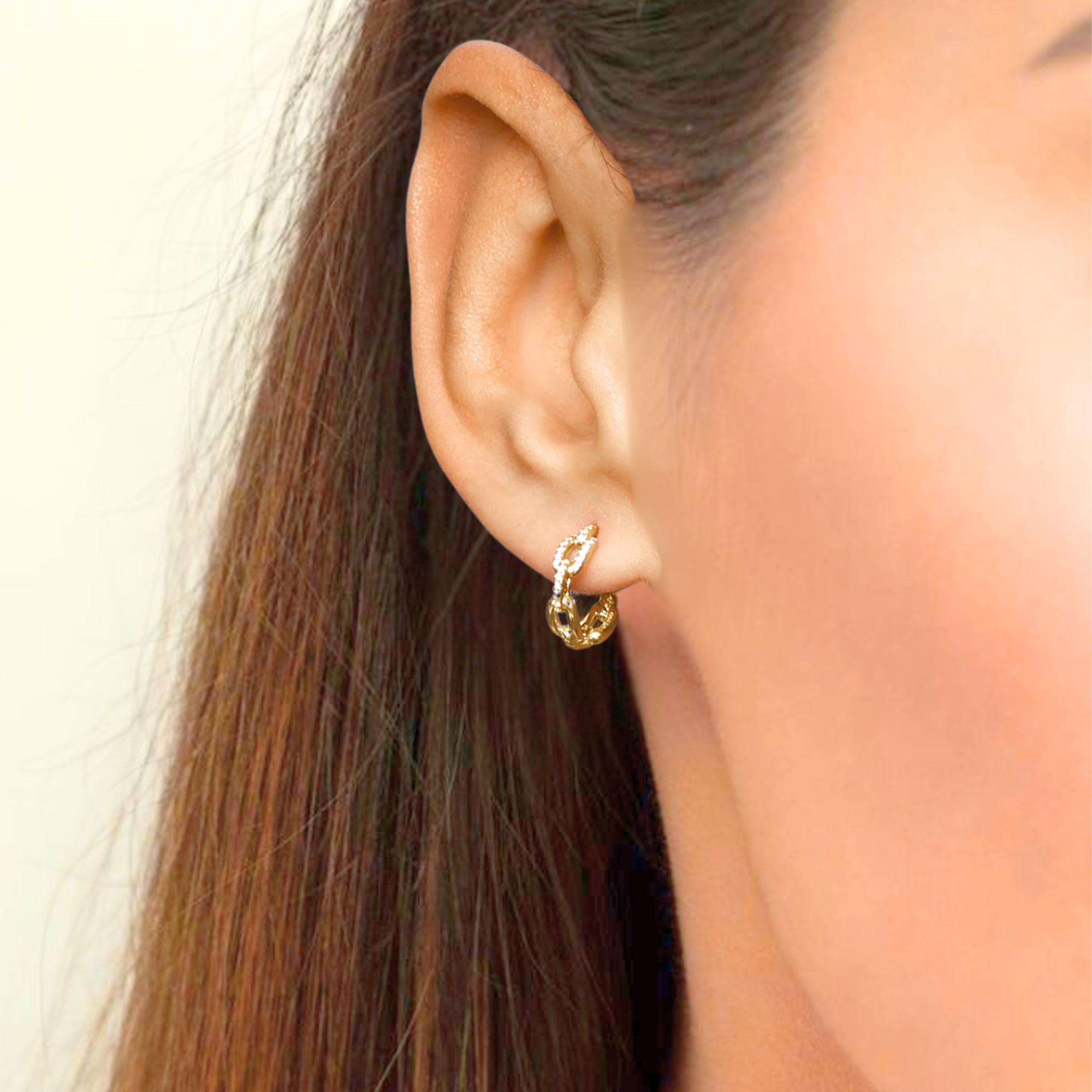 14K Gold Stax Chain Link Diamond Hoop Earrings