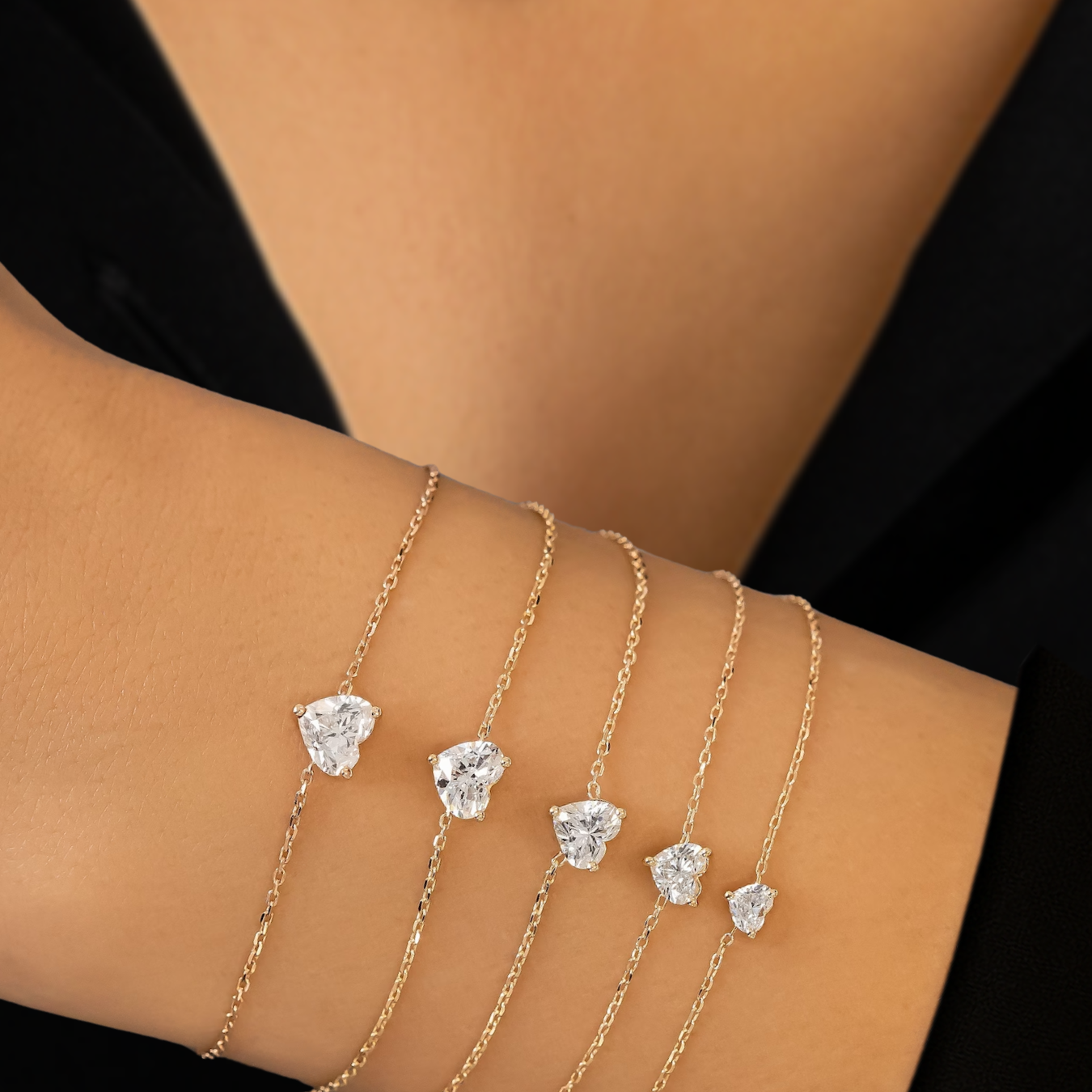 14K Diamond Bracelet, Heart Solitaire, Adjustable Drawstring Chain