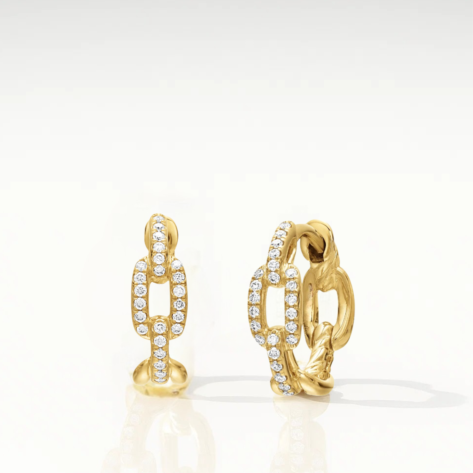 14K Gold Stax Chain Link Diamond Hoop Earrings