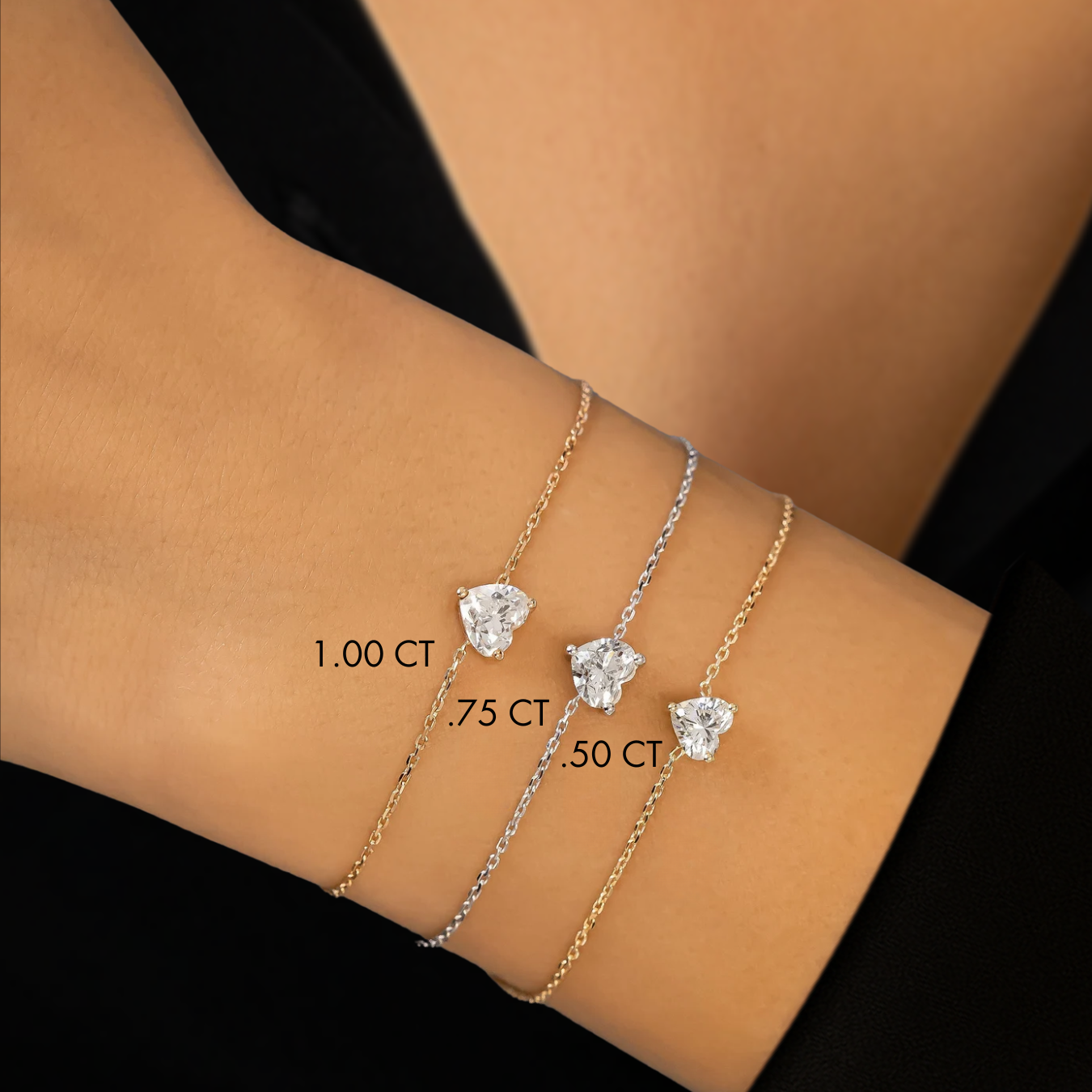 14K Diamond Bracelet, Heart Solitaire, Adjustable Drawstring Chain