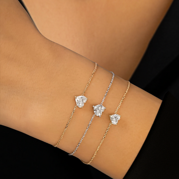 14K Diamond Bracelet, Heart Solitaire, Adjustable Drawstring Chain, 14k Yellow, White, Rose Solid Gold, valentine Gift, Gift For Her