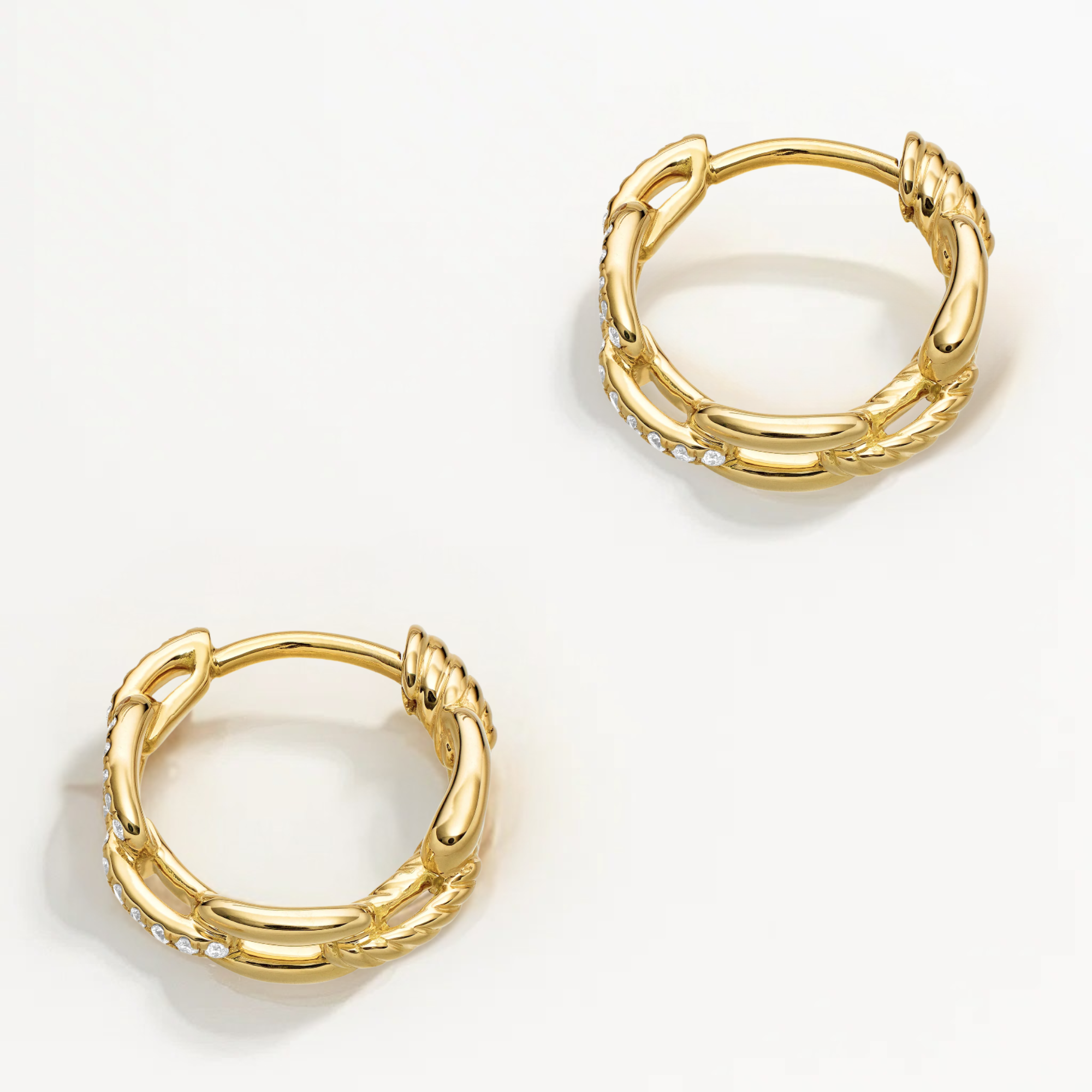 14K Gold Stax Chain Link Diamond Hoop Earrings