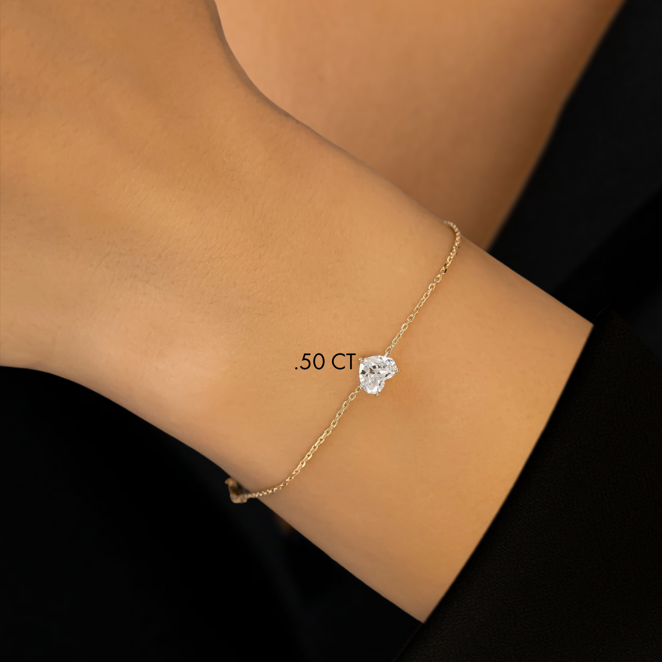 14K Diamond Bracelet, Heart Solitaire, Adjustable Drawstring Chain