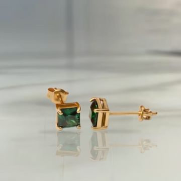 14K Square Emerald Stud Earrings 14K Solid Gold, May Birthstone Earrings