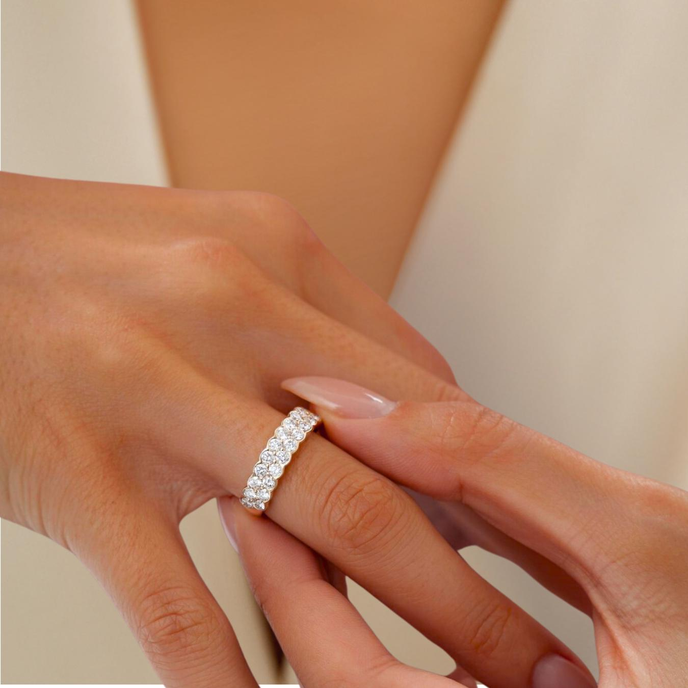 14K Gold Wedding Band, 1.25CT Half Eternity Lab Grown Diamond Band