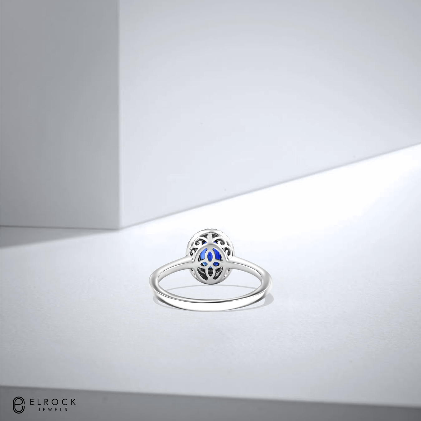 14K Blue Sapphire With Lab Grown Diamond Double Halo Ring