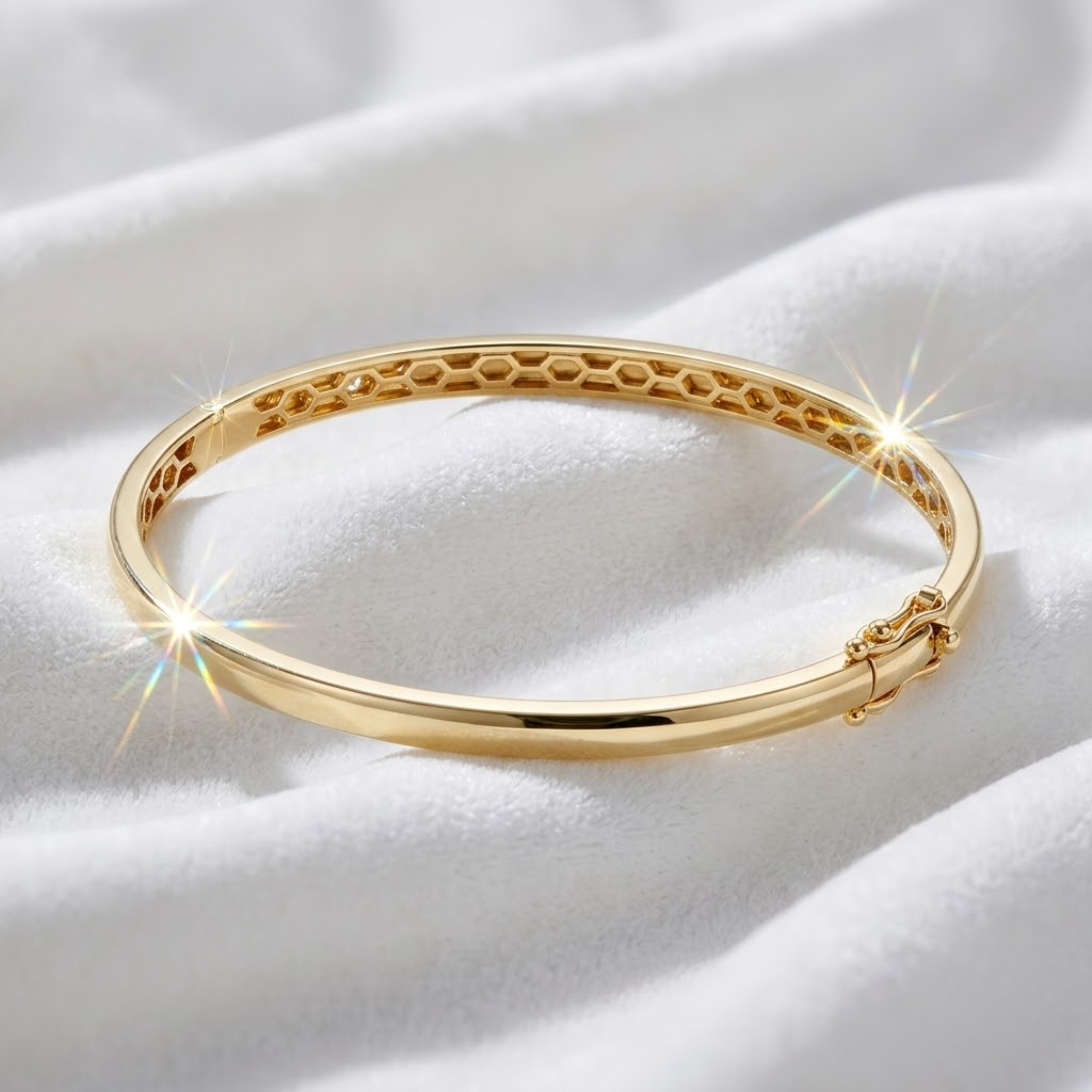 14K Gold Starburst Bracelet, Real Gold Dome Diamond Bracelet Bangle